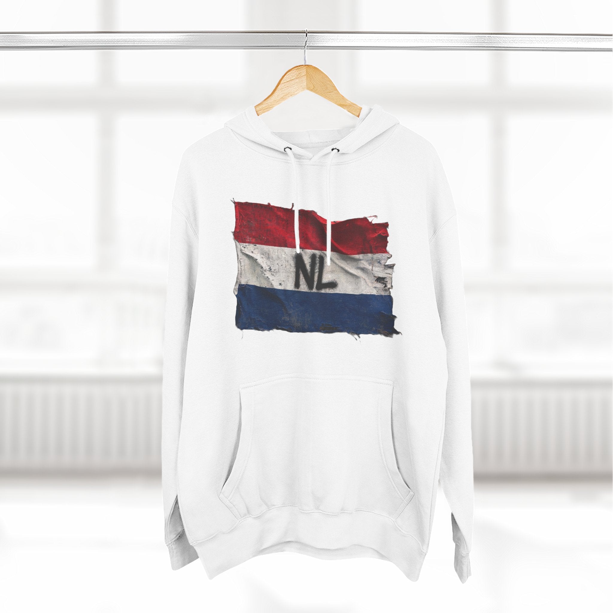 NL Flag Hoodie — Distressed Netherlands Tricolor Pullover