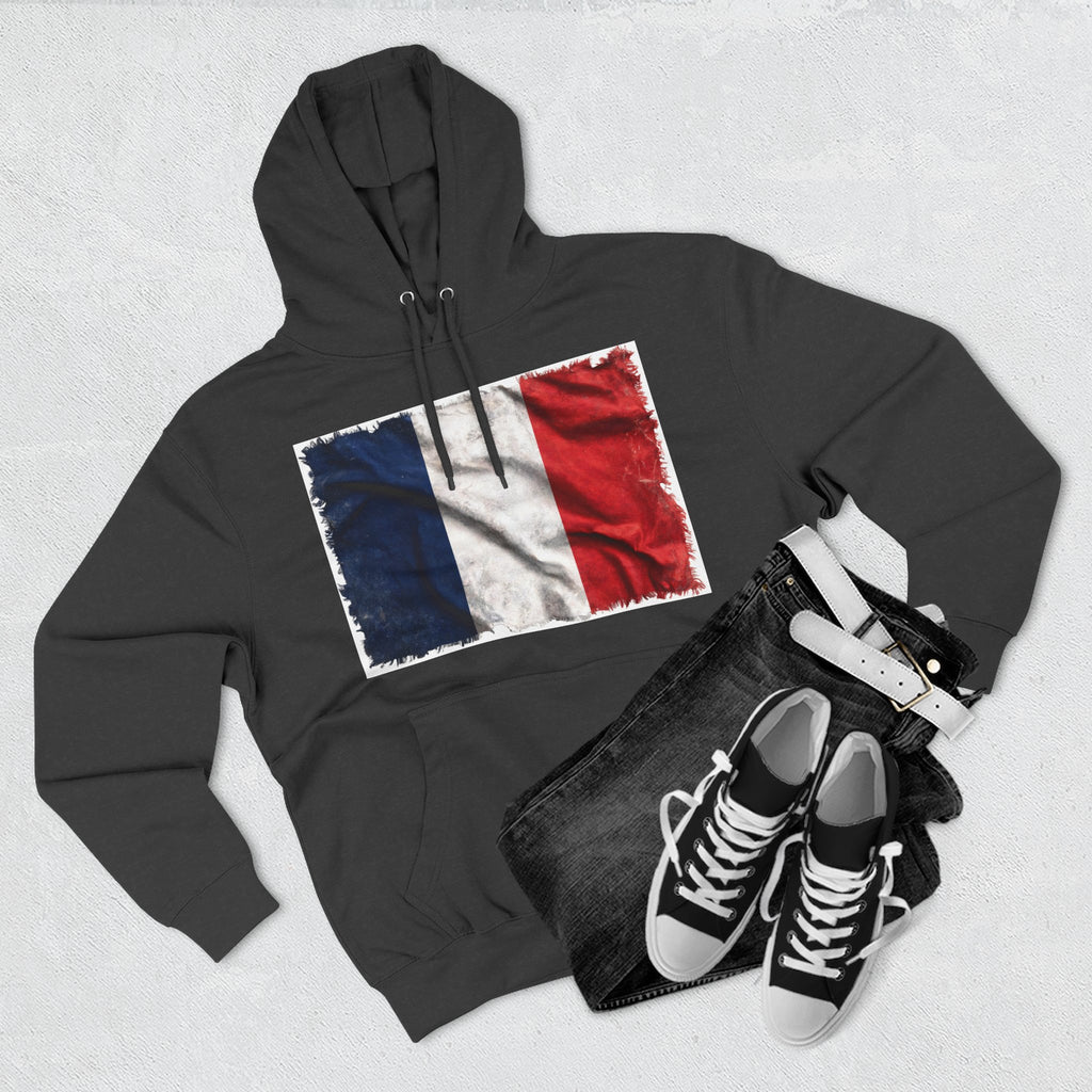 Distressed France Flag Pullover Hoodie | France Graphic Fleece Hoodie