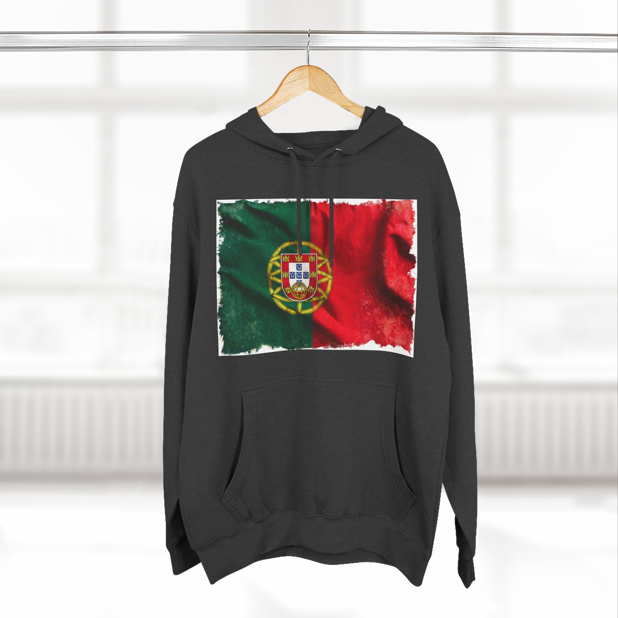 Distressed Portugal Flag Pullover Hoodie | Portugal Graphic Fleece Hoodie