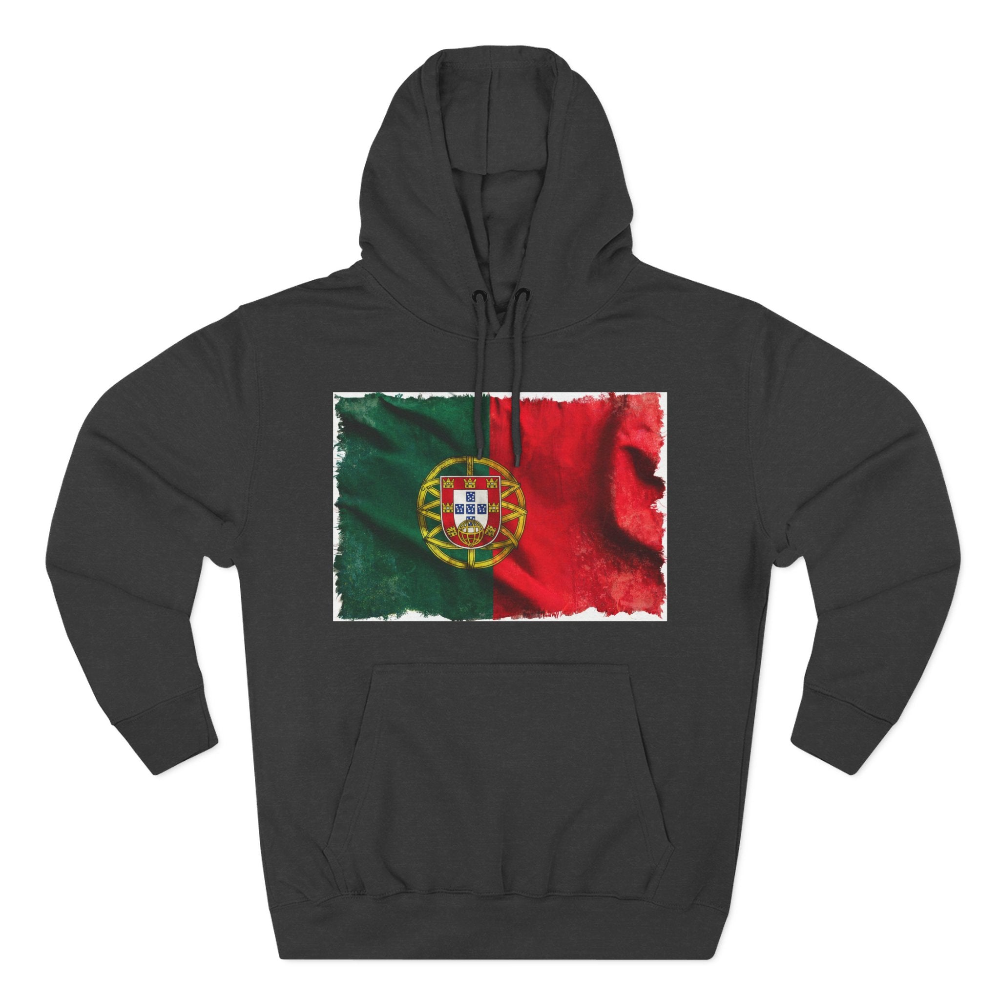 Distressed Portugal Flag Pullover Hoodie | Portugal Graphic Fleece Hoodie