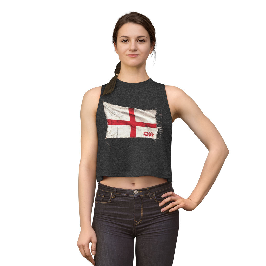 England Flag Crop Top — Distressed St. George Cross Graphic for Women