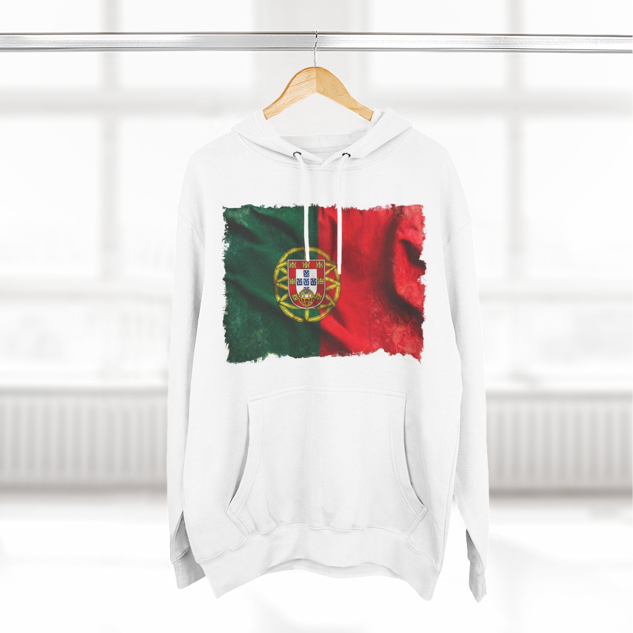 Distressed Portugal Flag Pullover Hoodie | Portugal Graphic Fleece Hoodie