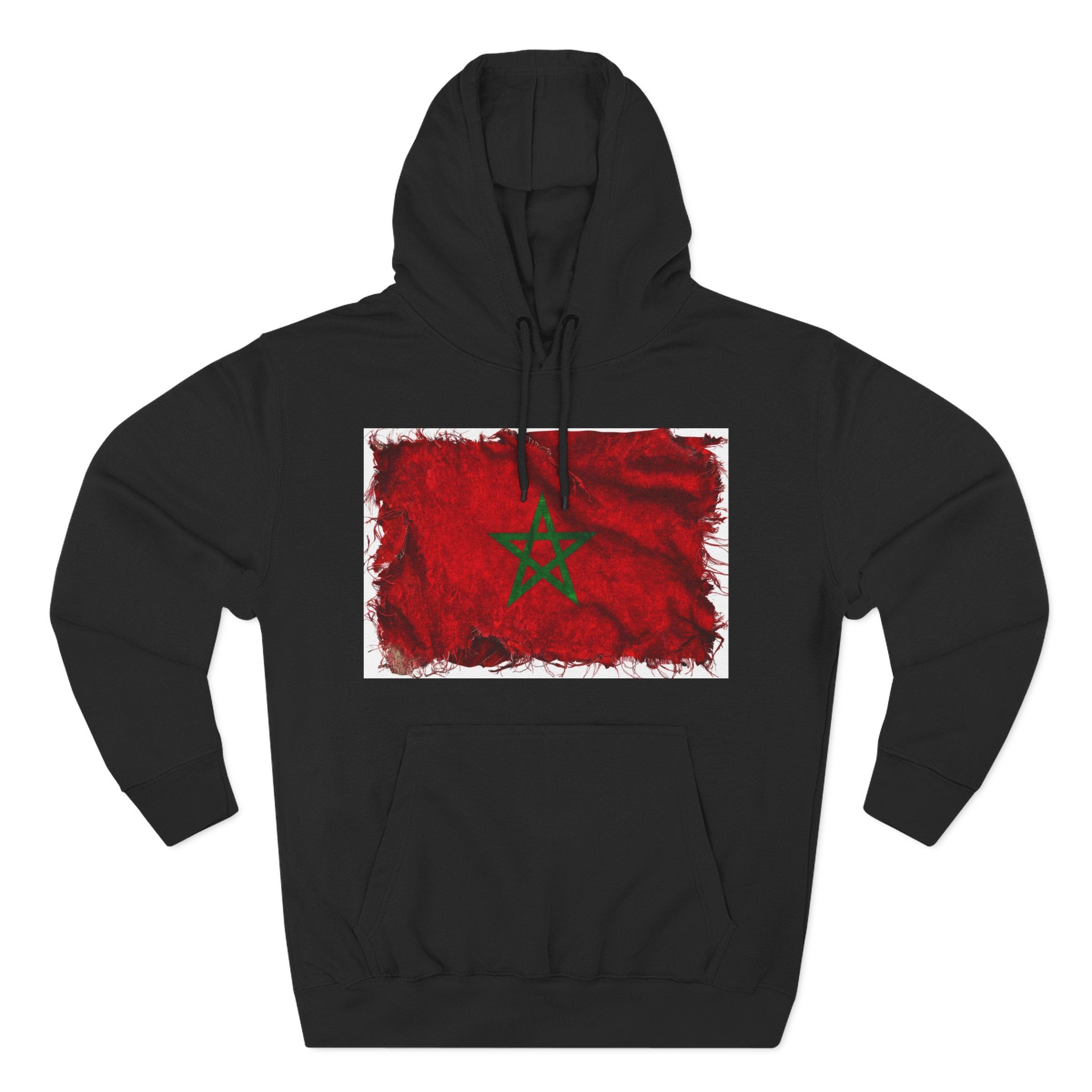 Distressed Morocco Flag Pullover Hoodie | Morocco Graphic Fleece Hoodie