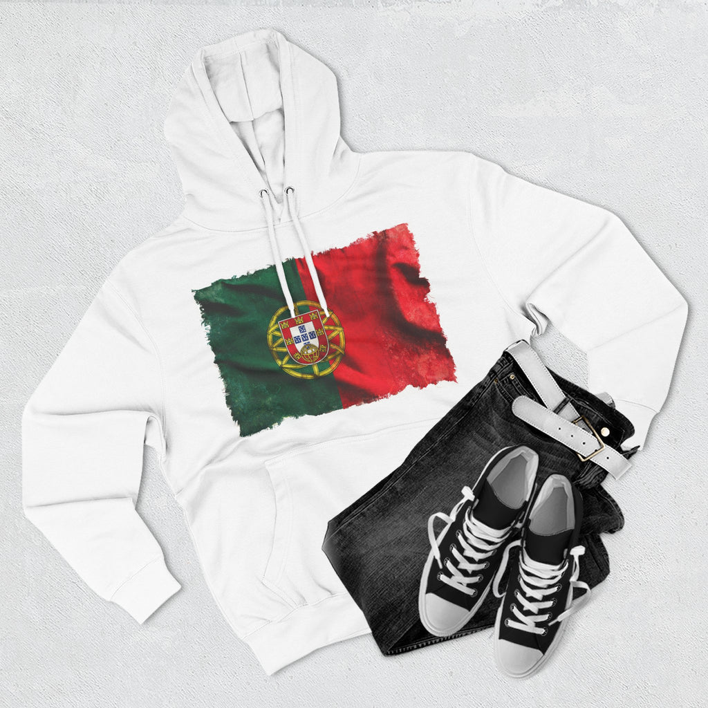 Distressed Portugal Flag Pullover Hoodie | Portugal Graphic Fleece Hoodie