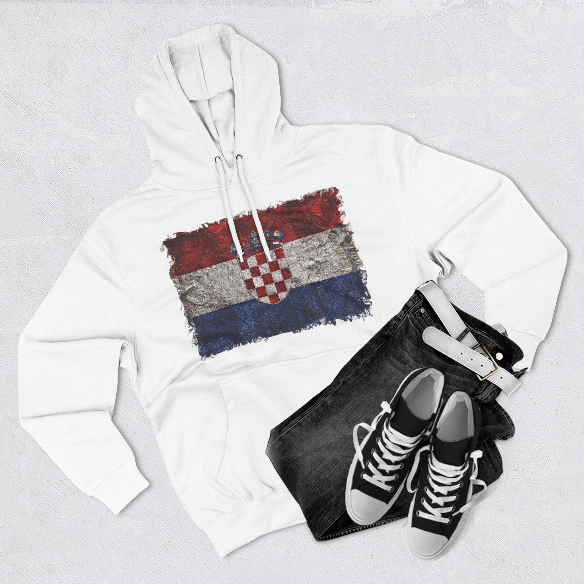 Distressed Croatia Flag Pullover Hoodie | Croatia Graphic Fleece Hoodie