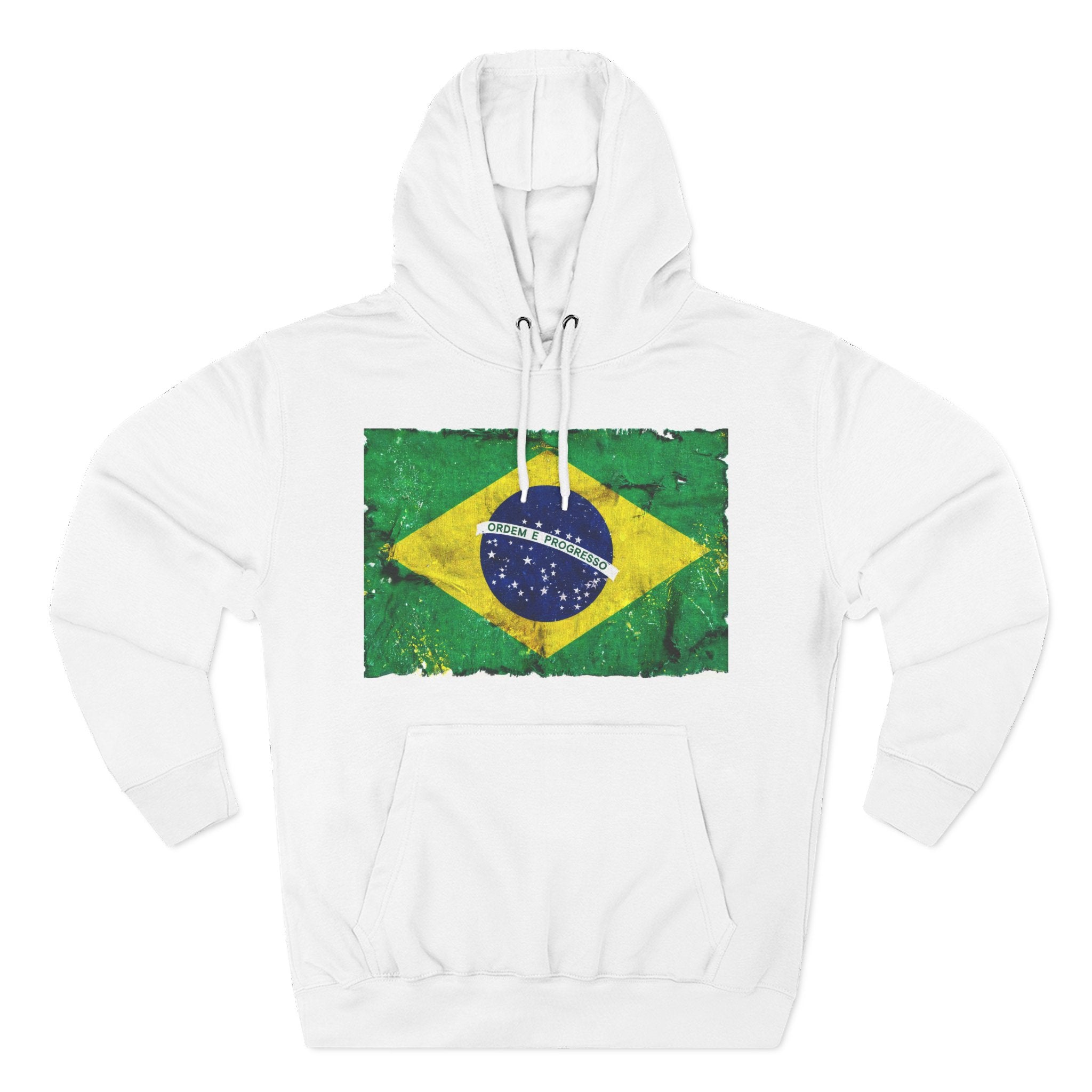 Distressed Brazil Flag Pullover Hoodie | Brazil Graphic Fleece Hoodie