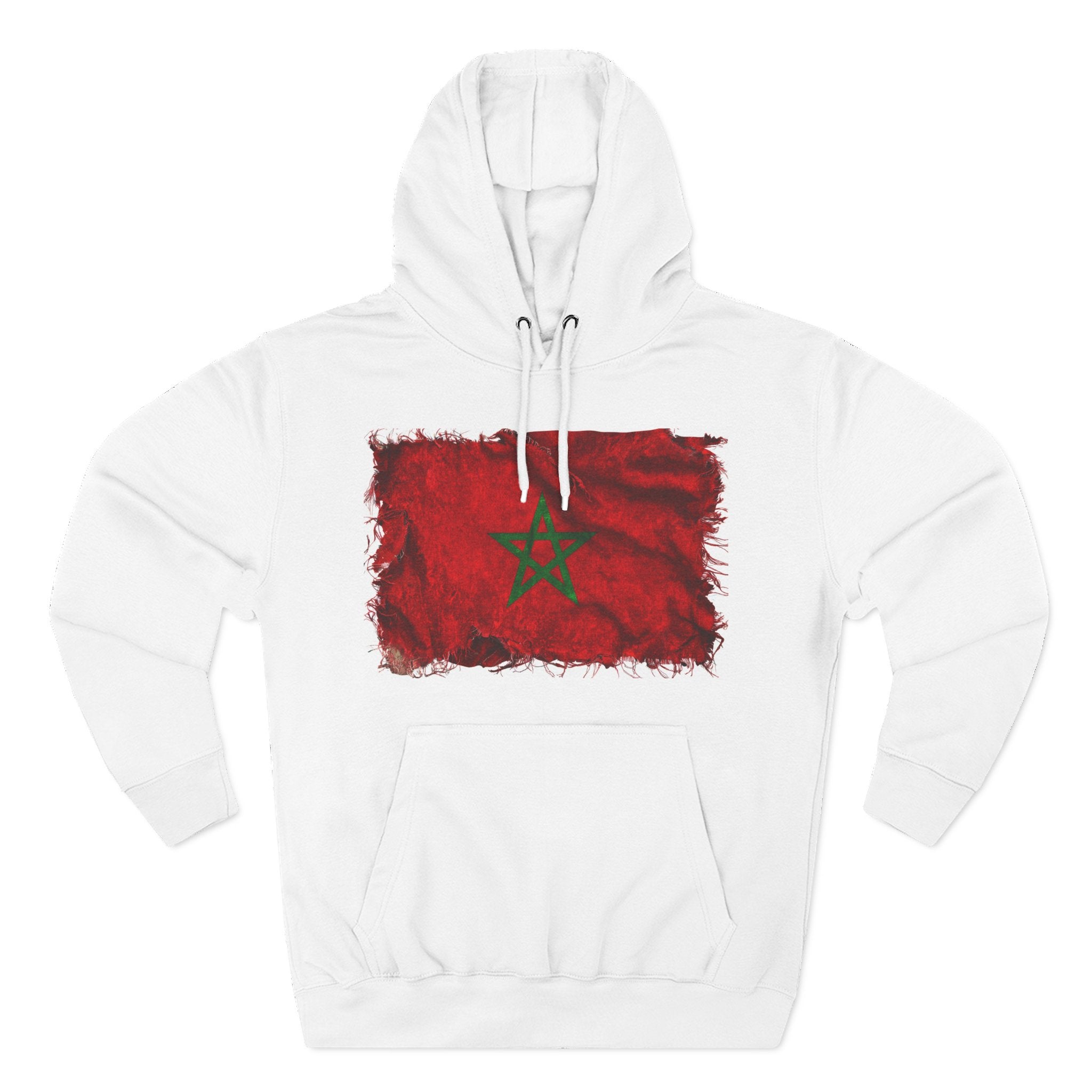 Distressed Morocco Flag Pullover Hoodie | Morocco Graphic Fleece Hoodie