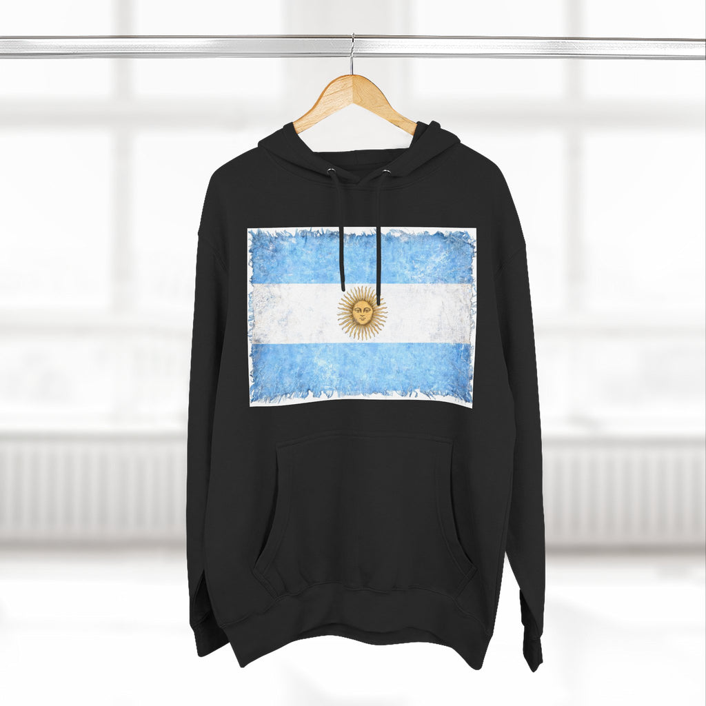 Distressed Argentina Flag Pullover Hoodie | Argentina Graphic Fleece Hoodie
