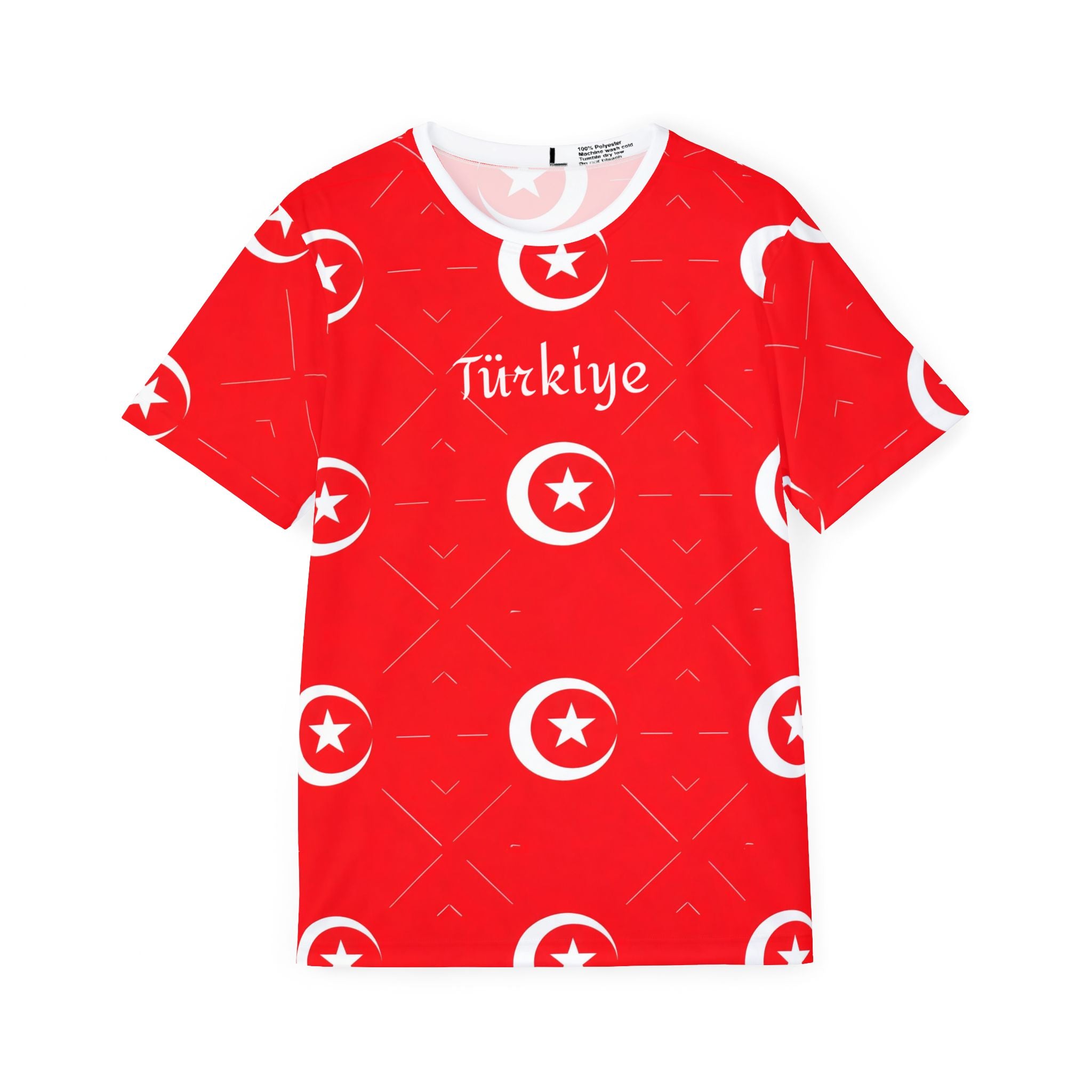 Red Crescent Star Pattern Jersey | All-Over Print Sports Shirt
