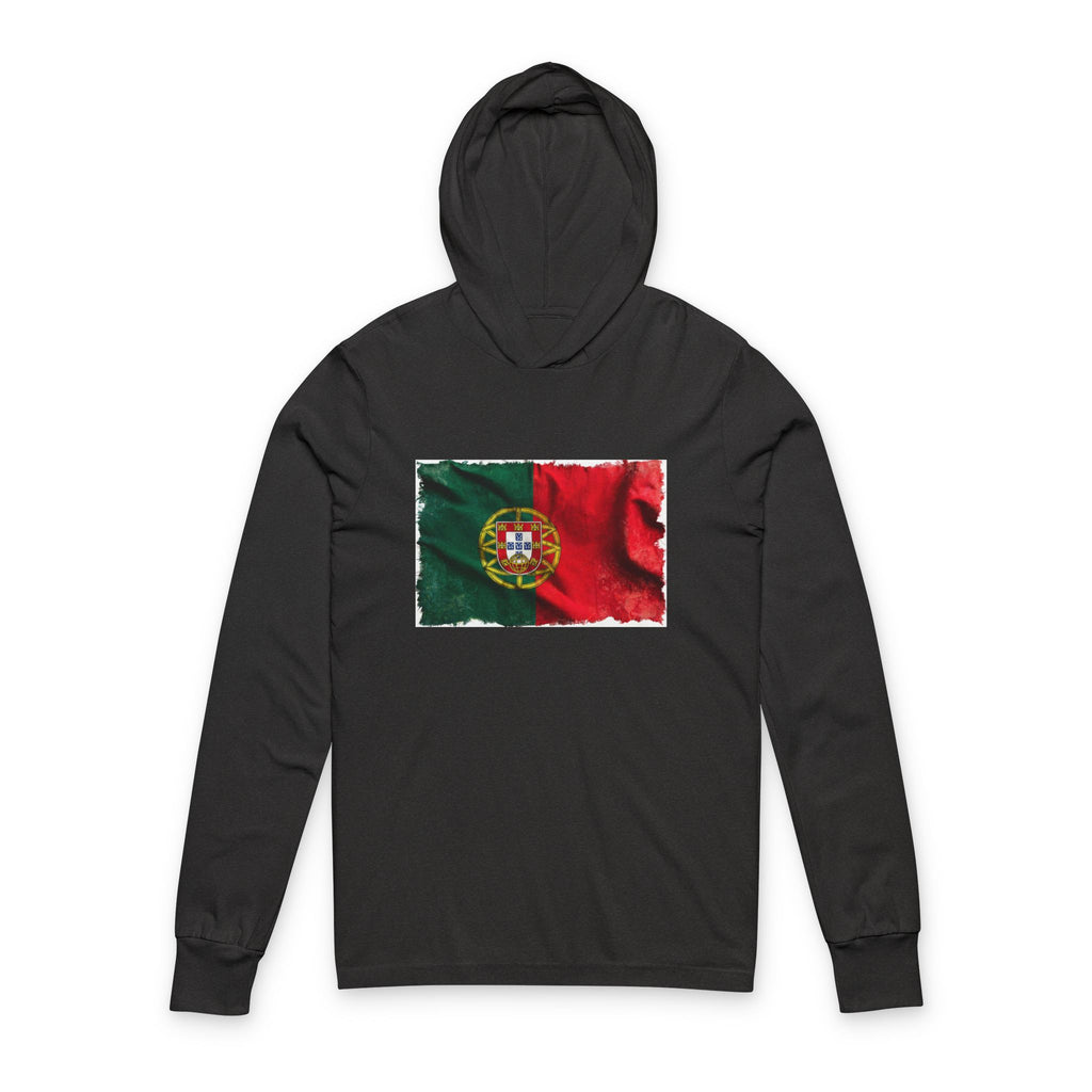 Distressed Portugal Flag Hooded Long Sleeve Tee | Portugal Graphic Sleeve Hoodie