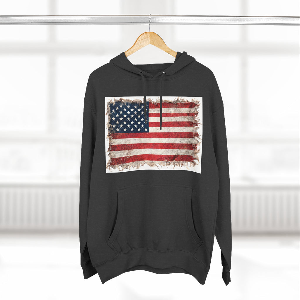 Distressed USA Flag Pullover Hoodie | USA American Flag Fleece Hoodie