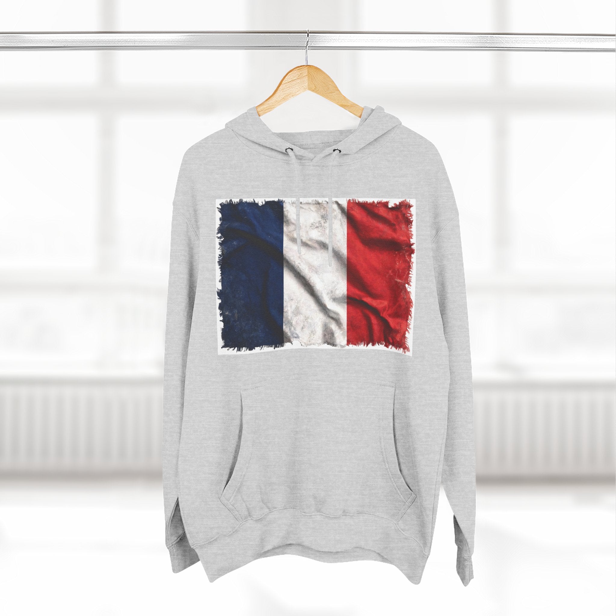 Distressed France Flag Pullover Hoodie | France Graphic Fleece Hoodie