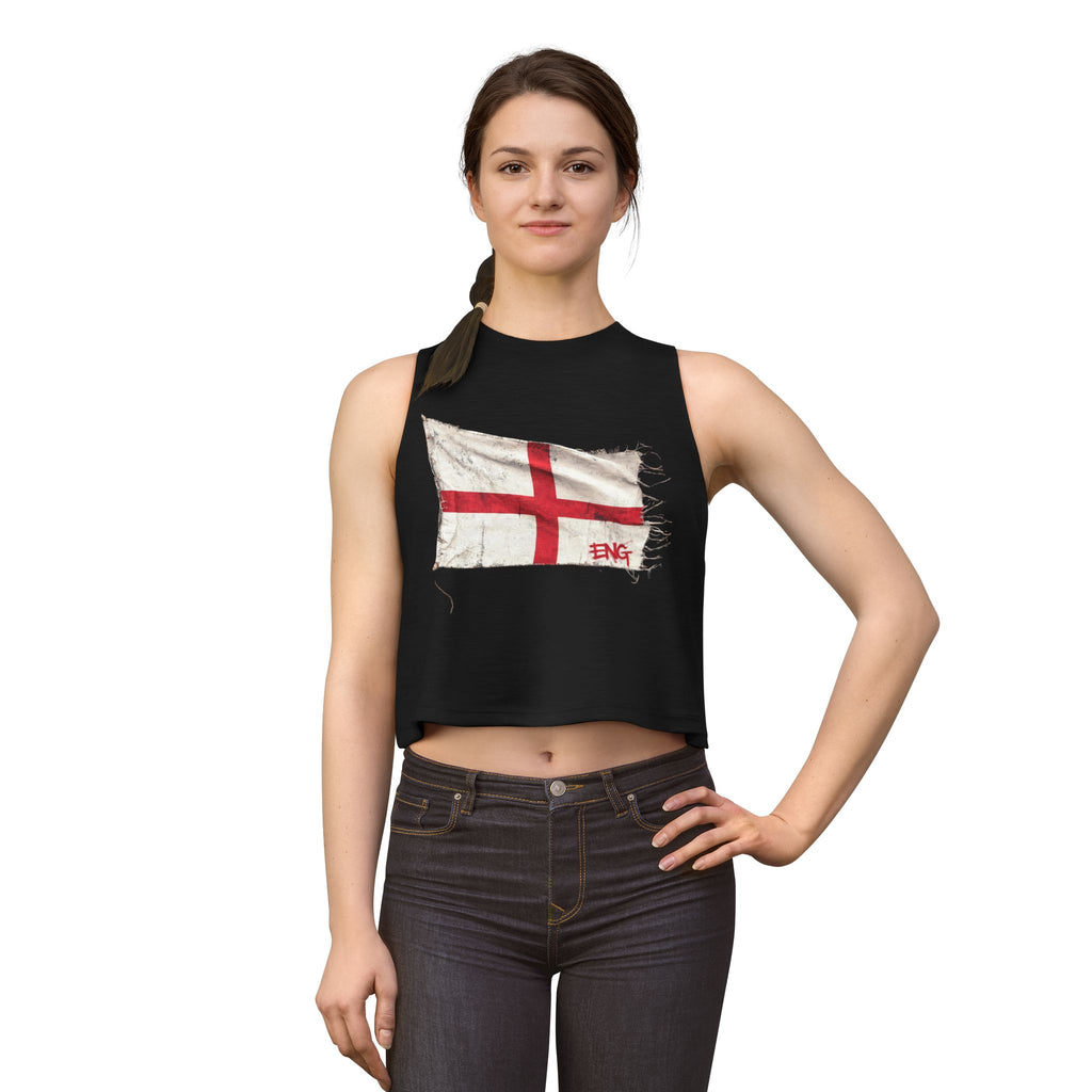 England Flag Crop Top — Distressed St. George Cross Graphic for Women