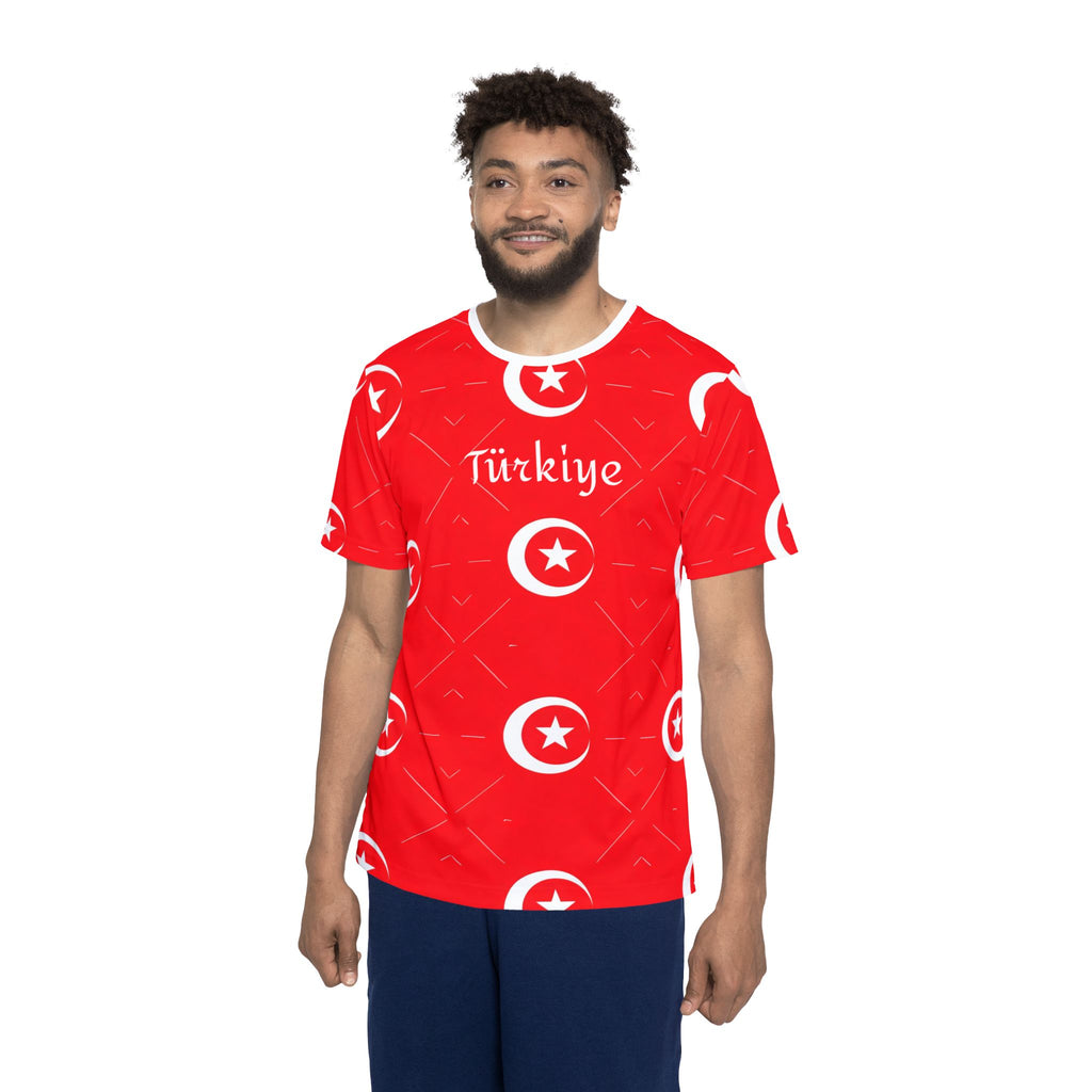 Red Crescent Star Pattern Jersey | All-Over Print Sports Shirt