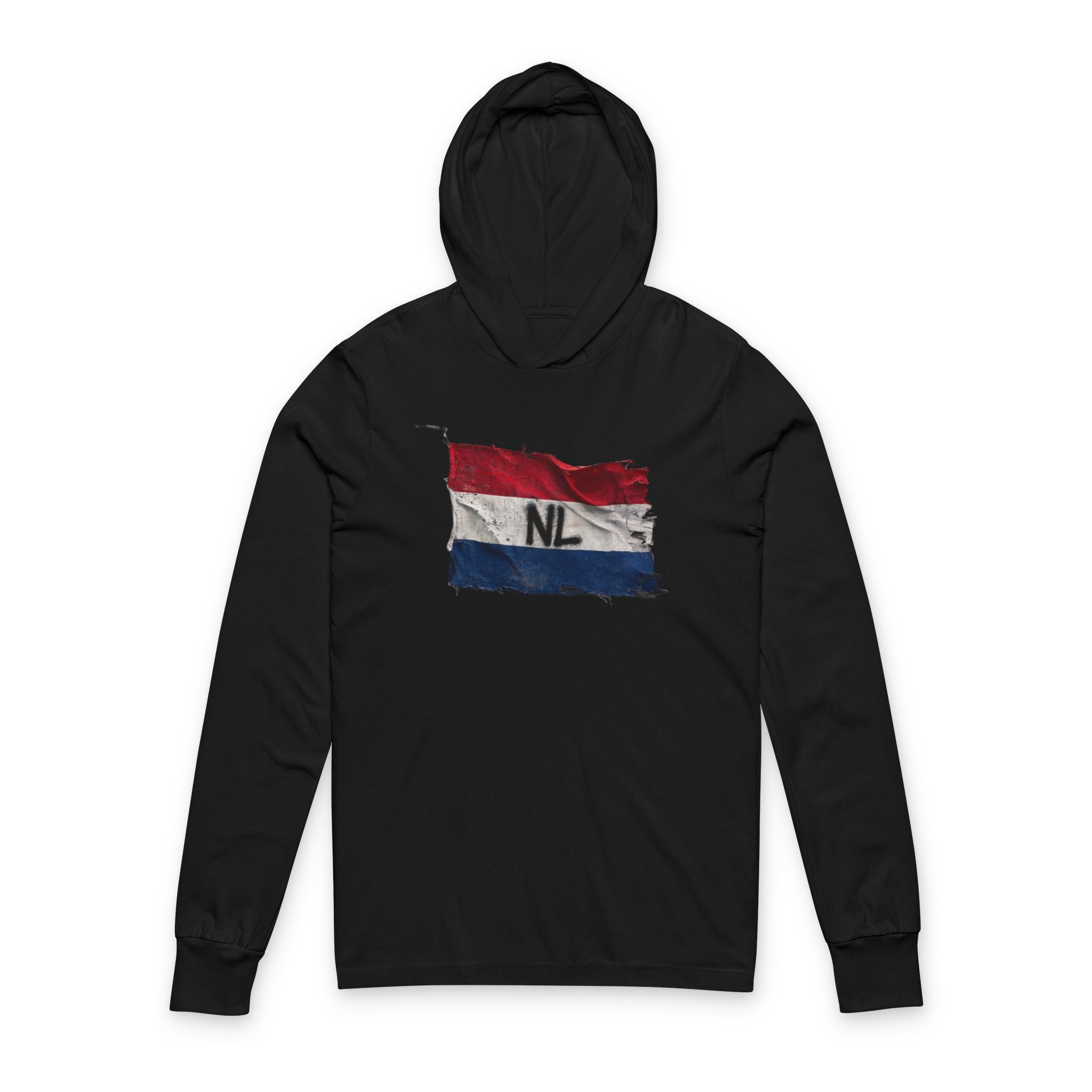 Distressed Netherlands Flag Hooded Long Sleeve Tee | Netherlands Graphic Sleeve Hoodie