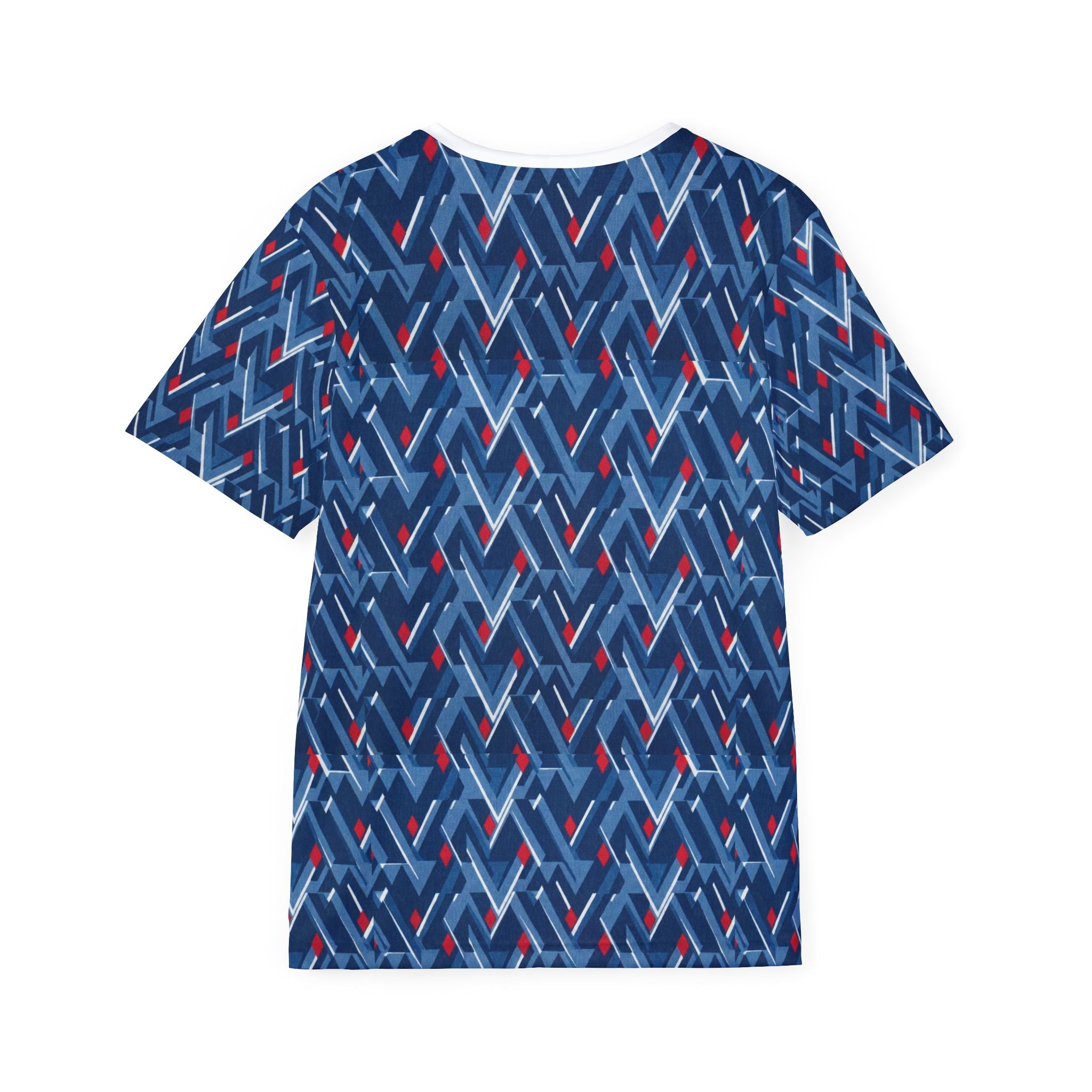 Patriotic Shield Crest Men's Sports Jersey | Blue Geometric All-Over Print