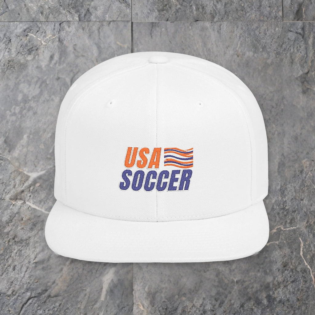 usa soccer flat bill snapback hat vintage flag soccer cap — slate background