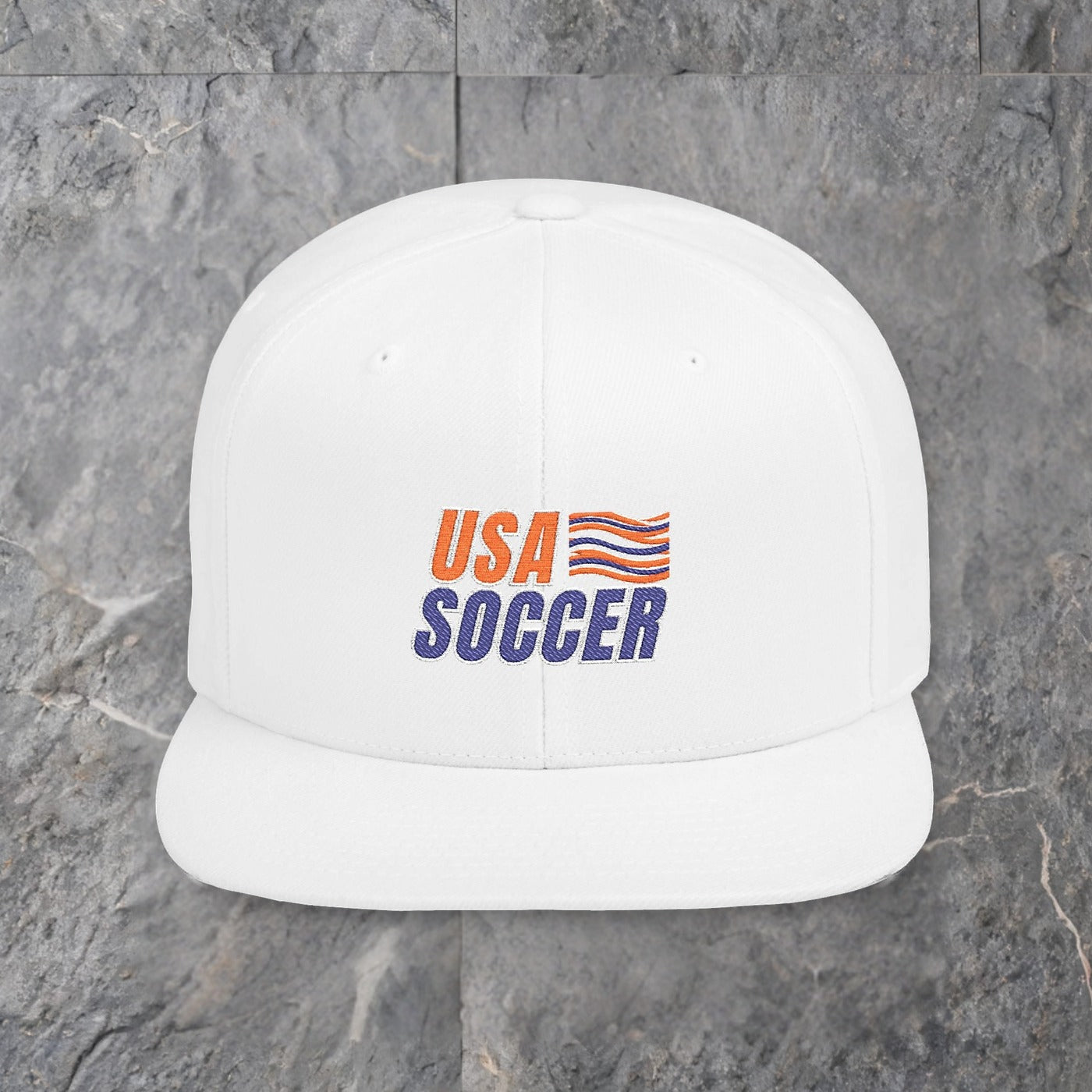 usa soccer flat bill snapback hat vintage flag soccer cap — slate background