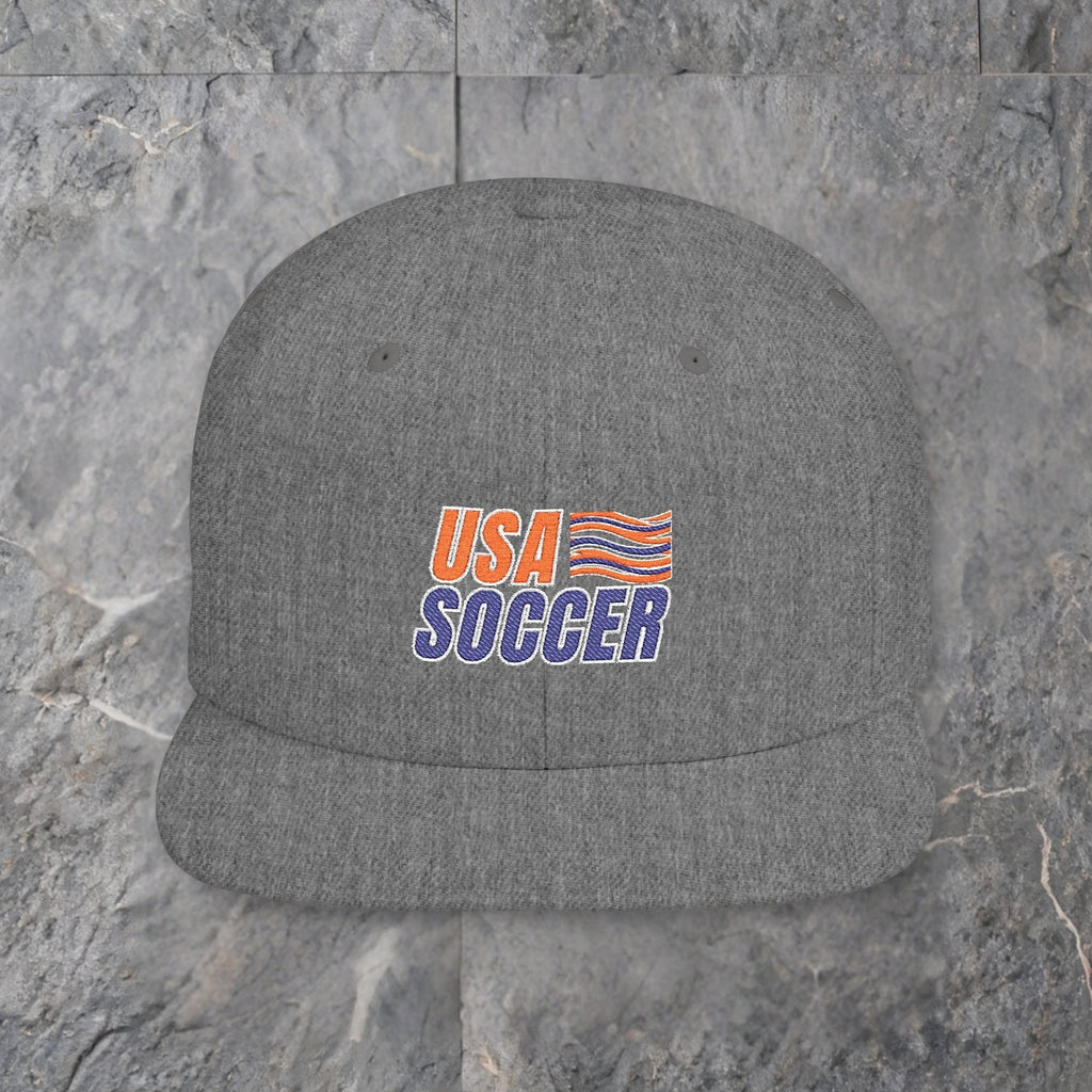 usa soccer flat bill snapback hat vintage flag soccer cap — slate background