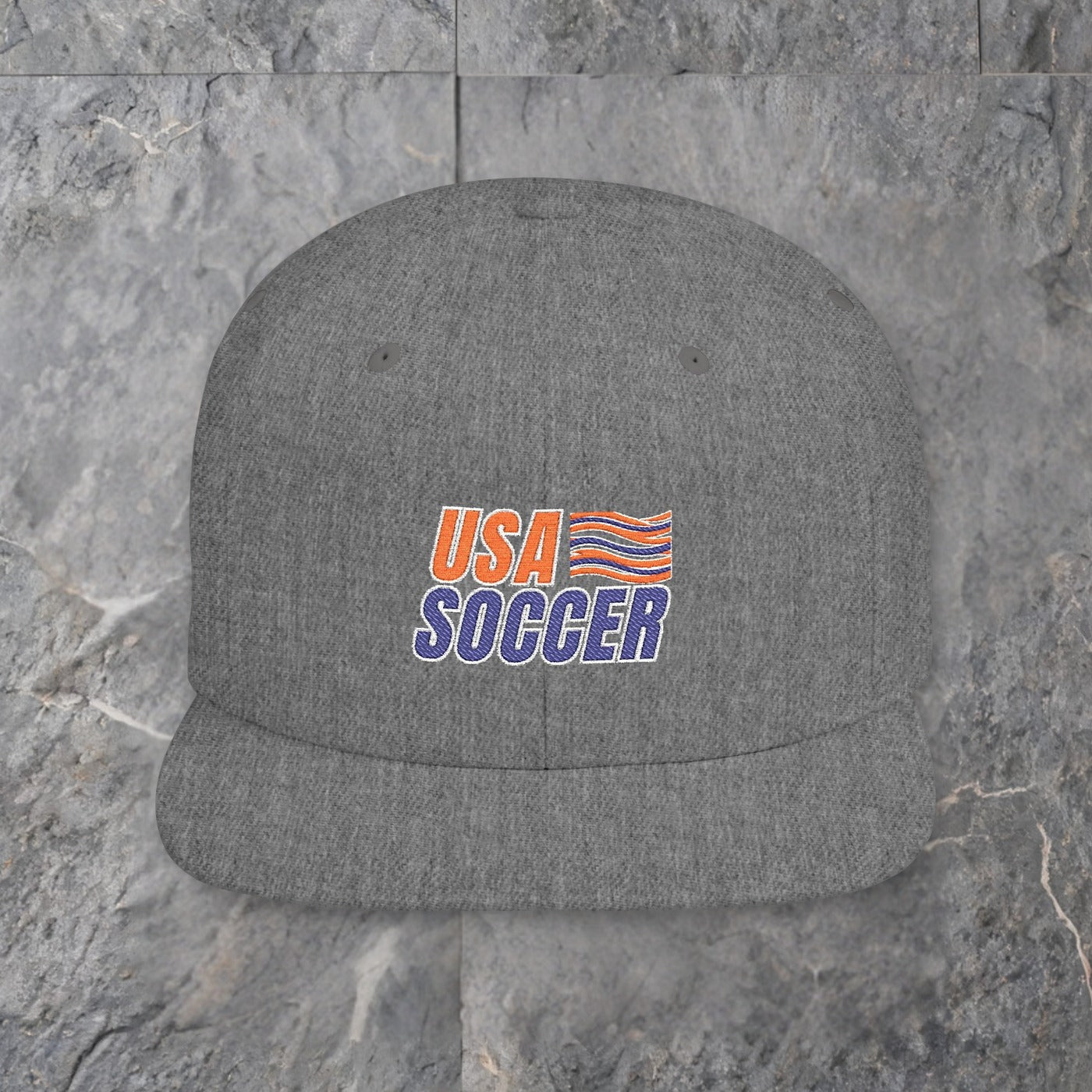 usa soccer flat bill snapback hat vintage flag soccer cap — slate background