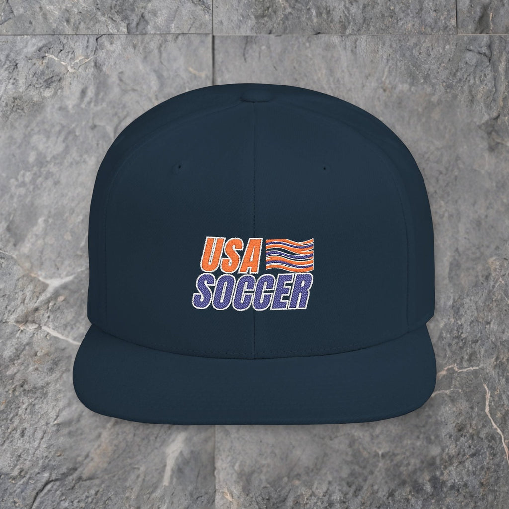 usa soccer flat bill snapback hat vintage flag soccer cap — slate background