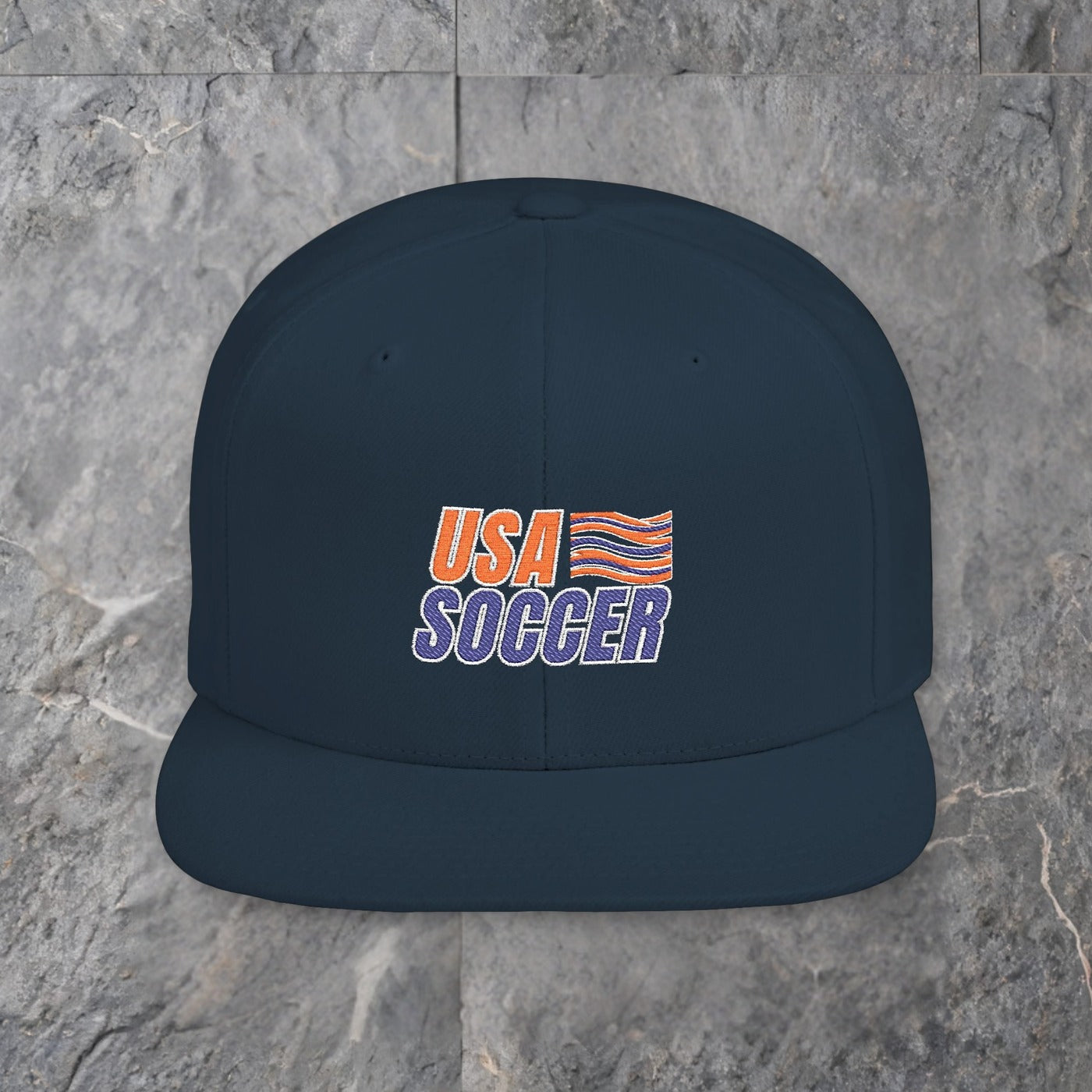 usa soccer flat bill snapback hat vintage flag soccer cap — slate background