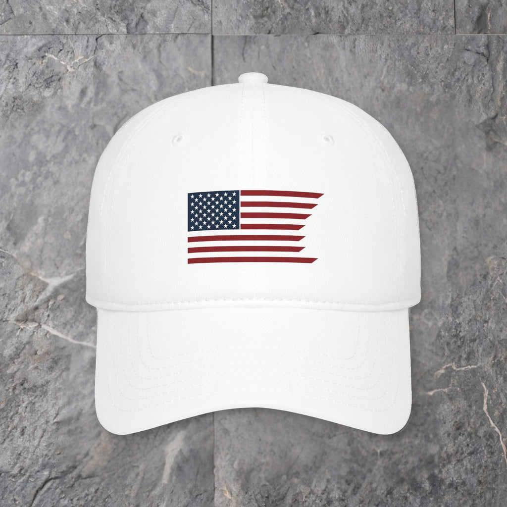 embroidered waving american flag cap low profile baseball hat — slate background