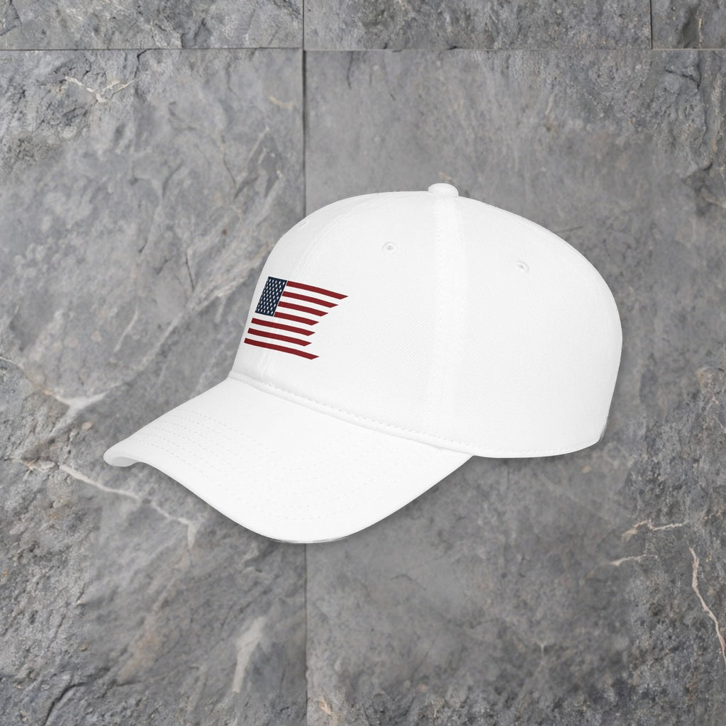 embroidered waving american flag cap low profile baseball hat — slate background