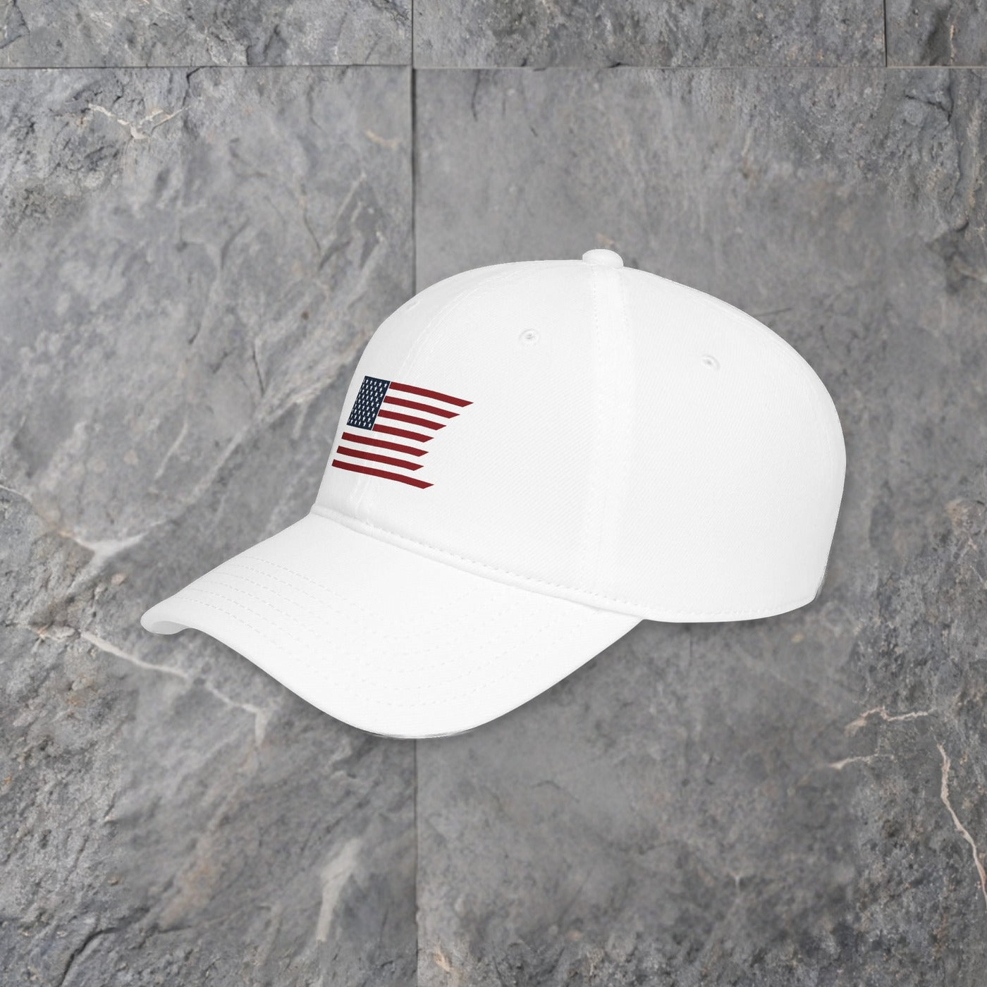 embroidered waving american flag cap low profile baseball hat — slate background