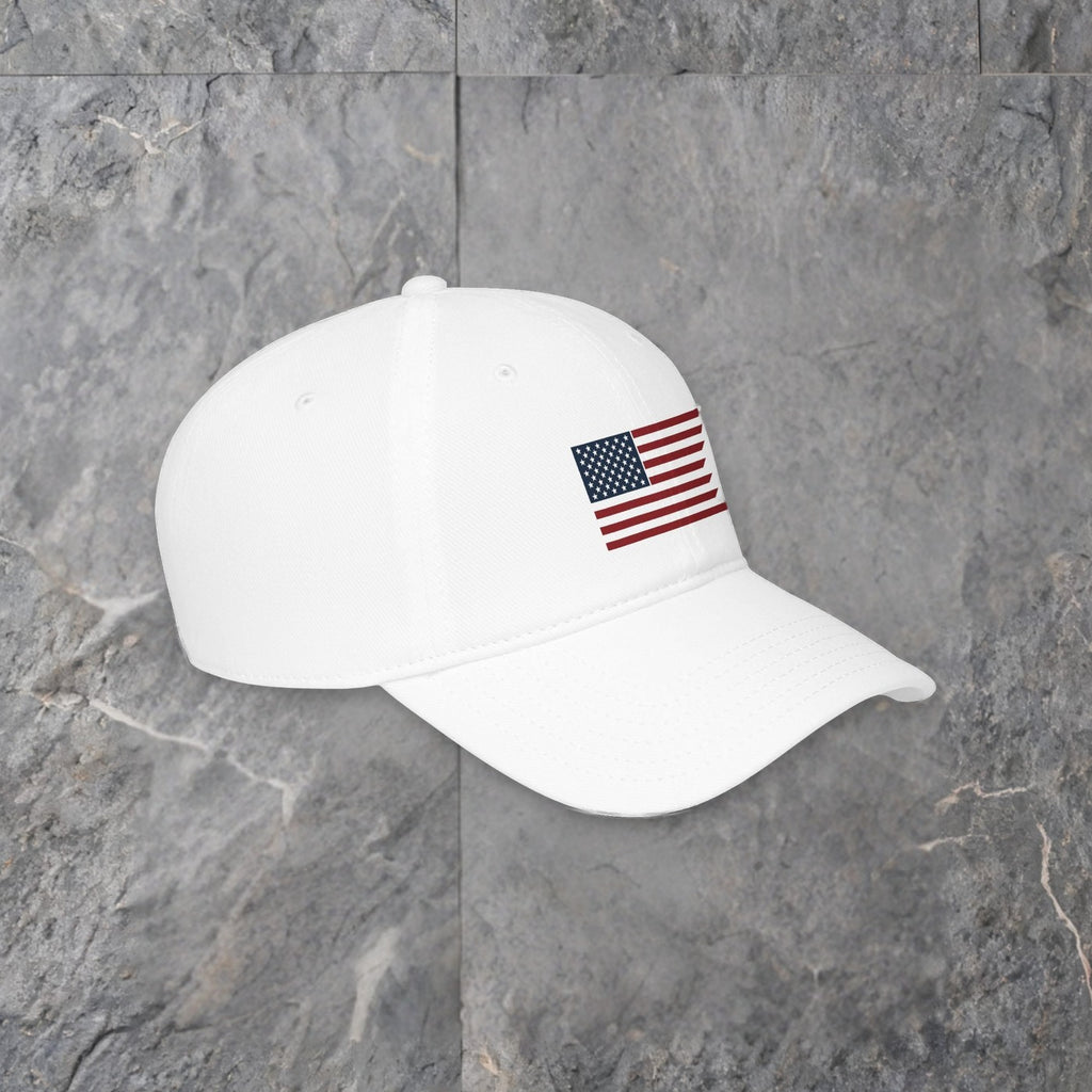 embroidered waving american flag cap low profile baseball hat — slate background