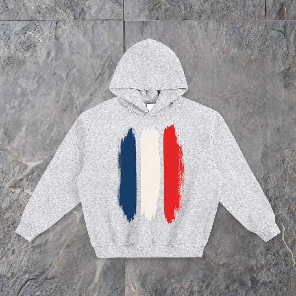 brushstrokes fleeced boxy hoodie france edition — slate background