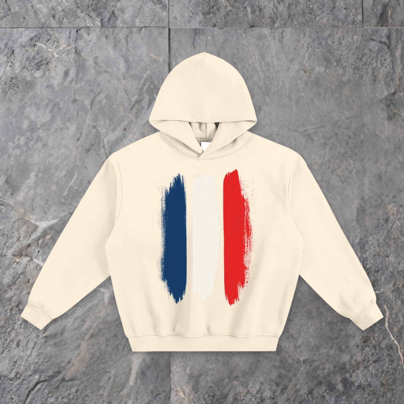 brushstrokes fleeced boxy hoodie france edition — slate background