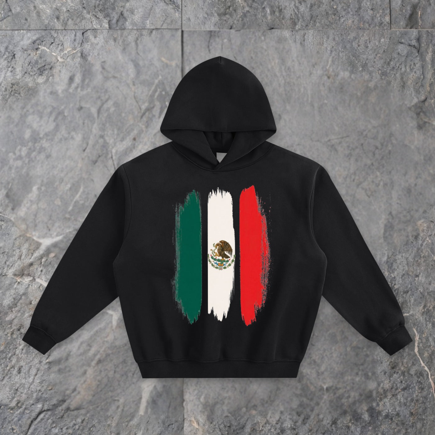 brushstrokes fleeced boxy hoodie mexico edition — slate background