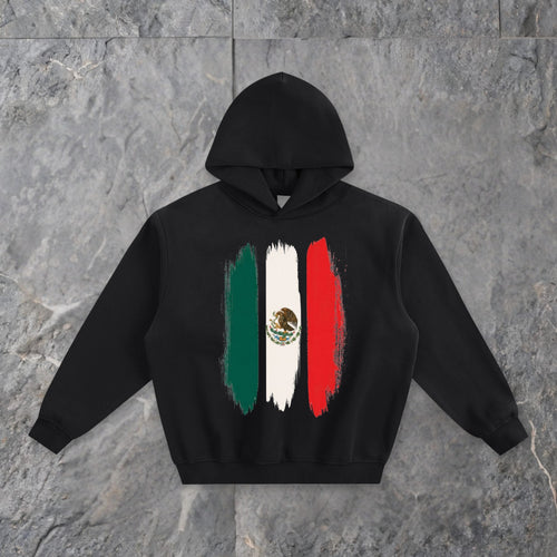brushstrokes fleeced boxy hoodie mexico edition — slate background