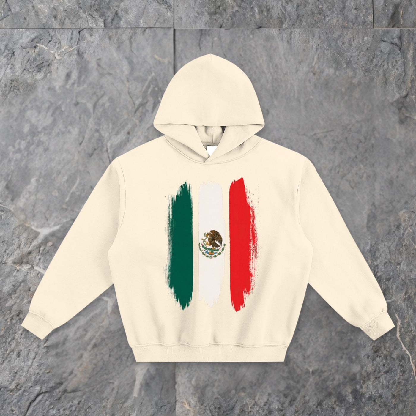 brushstrokes fleeced boxy hoodie mexico edition — slate background