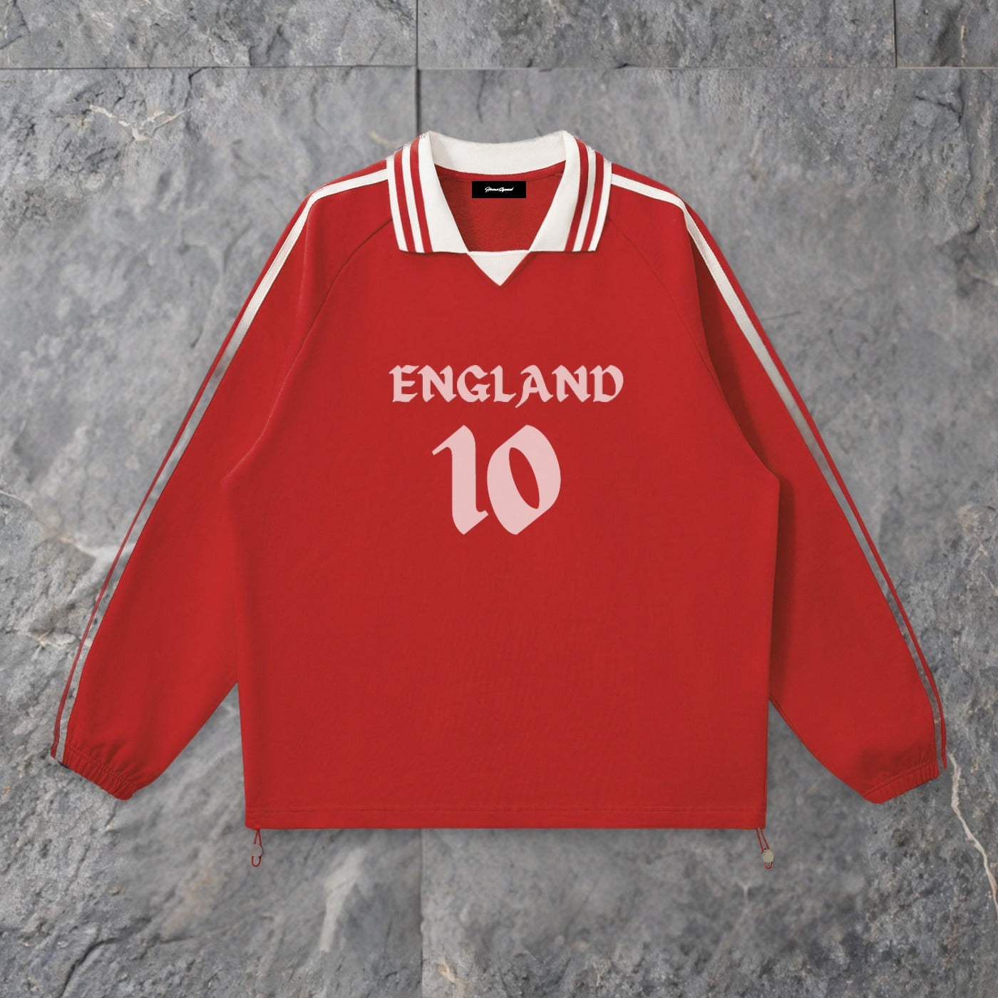 england contrast striped lapel collar sweatshirt 1 — slate background