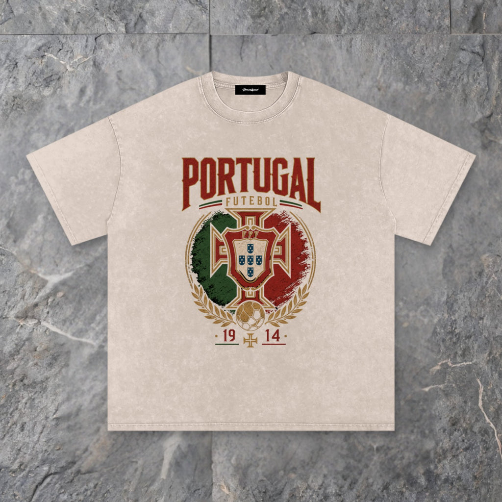 vintage heritage snow washed cotton t shirt portugal edition — slate background