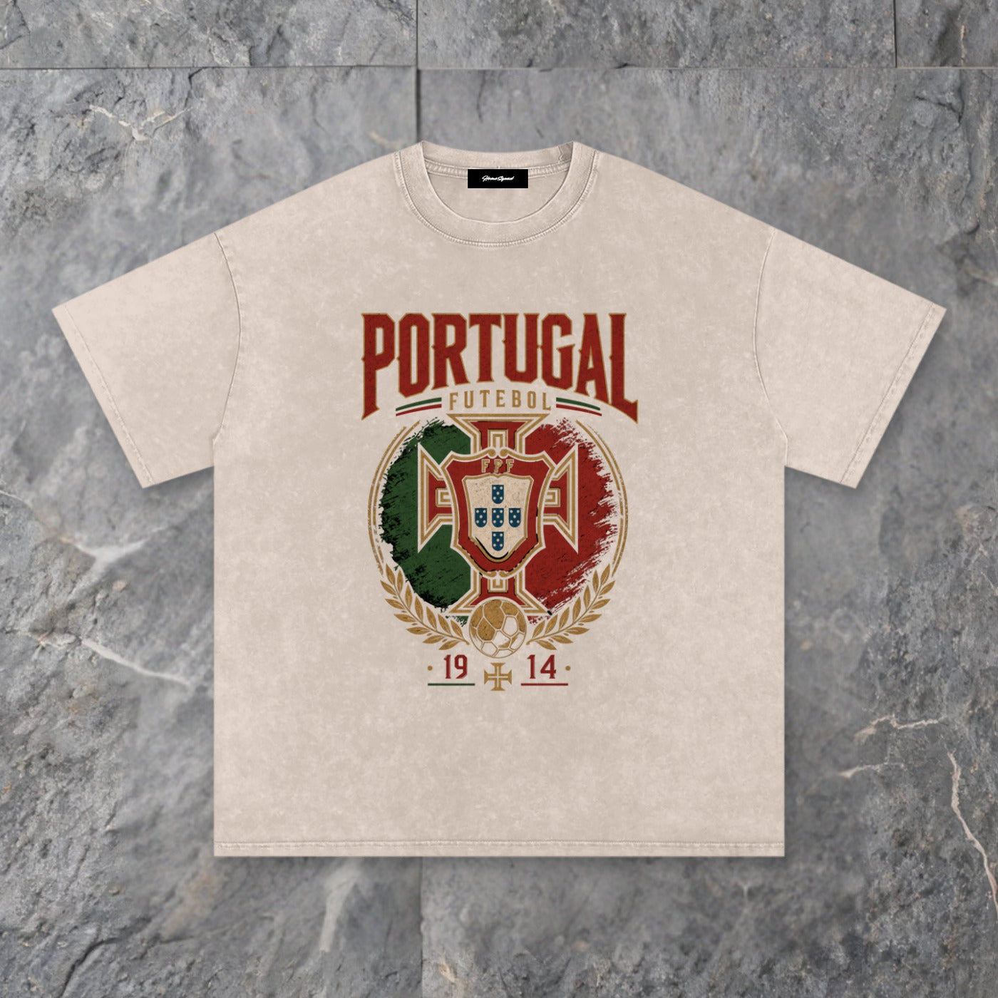 vintage heritage snow washed cotton t shirt portugal edition — slate background