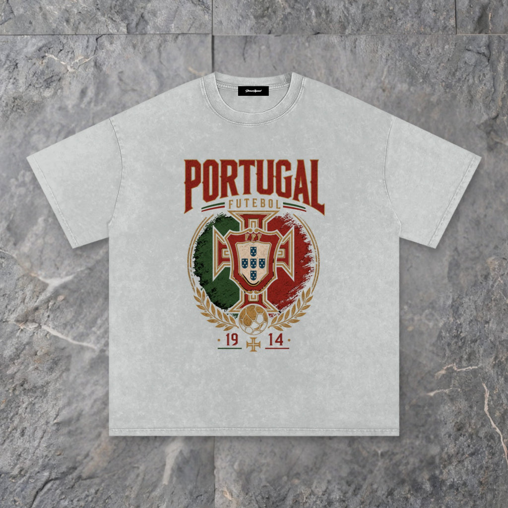 vintage heritage snow washed cotton t shirt portugal edition — slate background