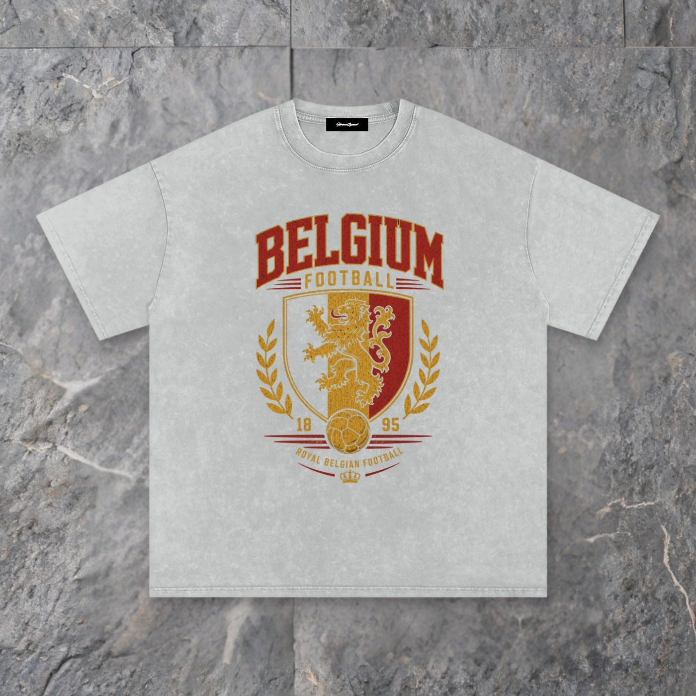 vintage heritage snow washed cotton t shirt belgium edition — slate background