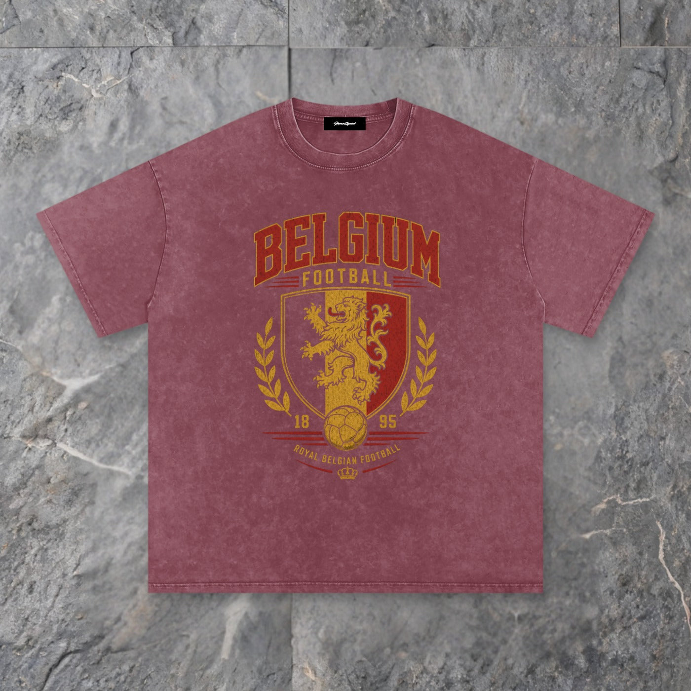 vintage heritage snow washed cotton t shirt belgium edition — slate background
