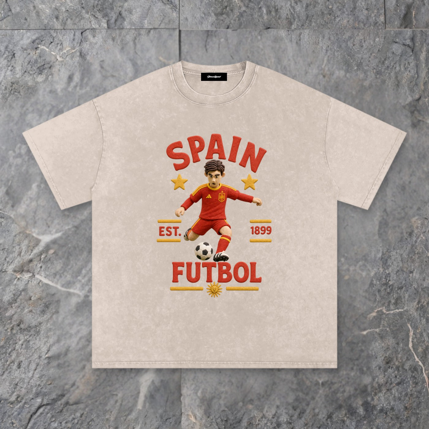 claymation series snow washed cotton t shirt spain edition — slate background