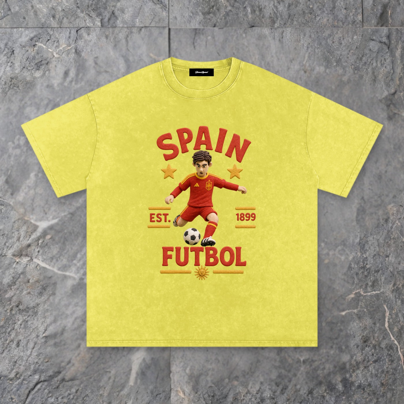 claymation series snow washed cotton t shirt spain edition — slate background