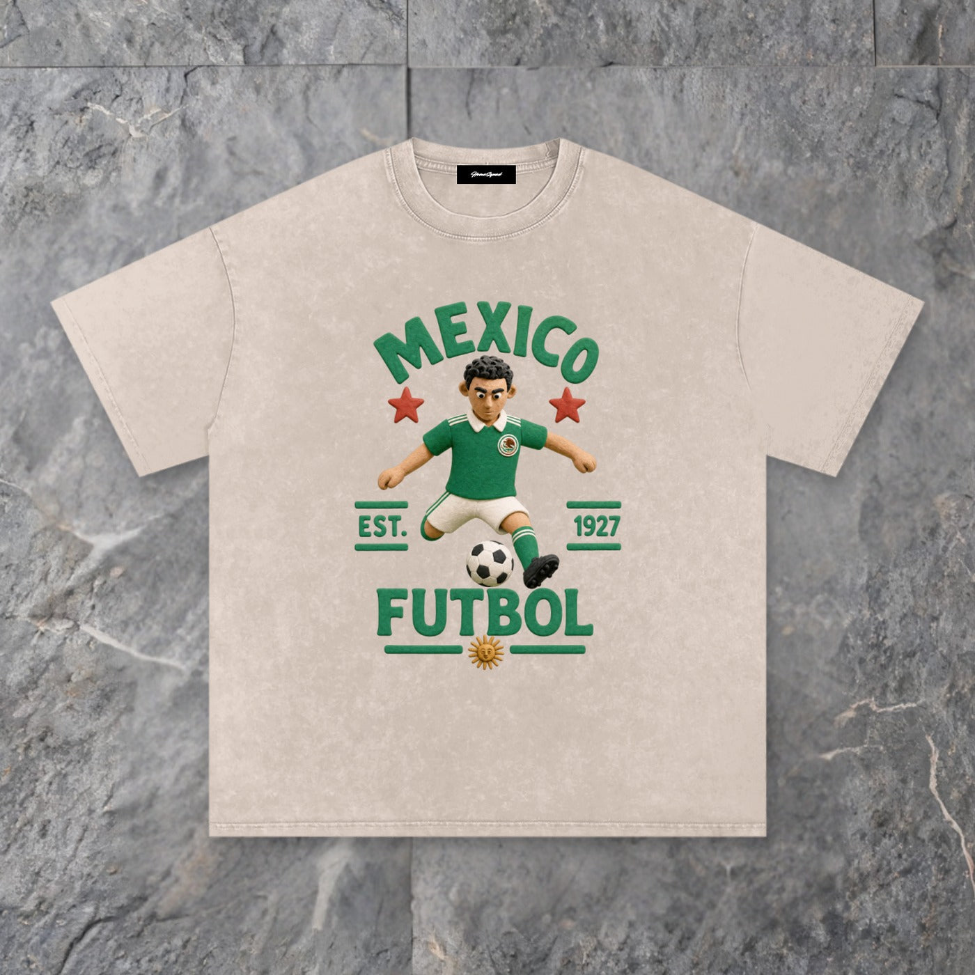 claymation series snow washed cotton t shirt mexico edition — slate background