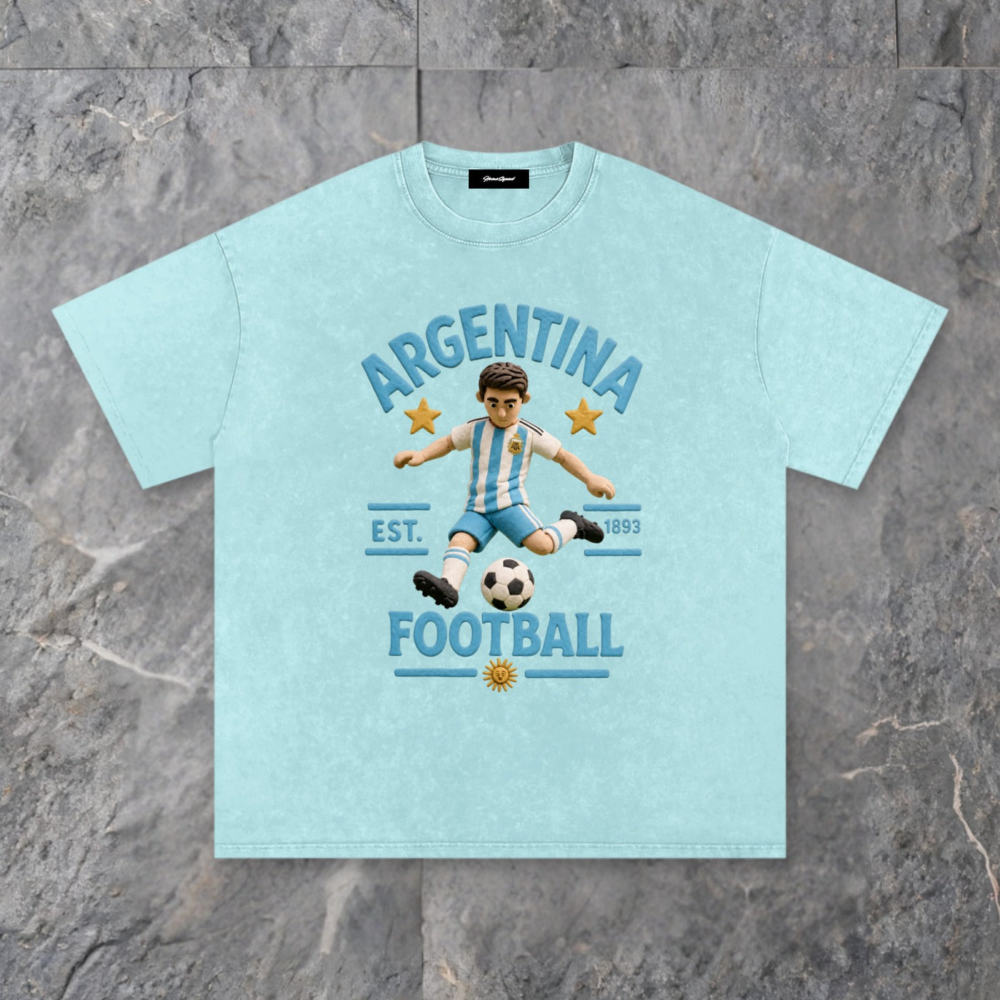 claymation series snow washed cotton t shirt argentina edition 1 — slate background