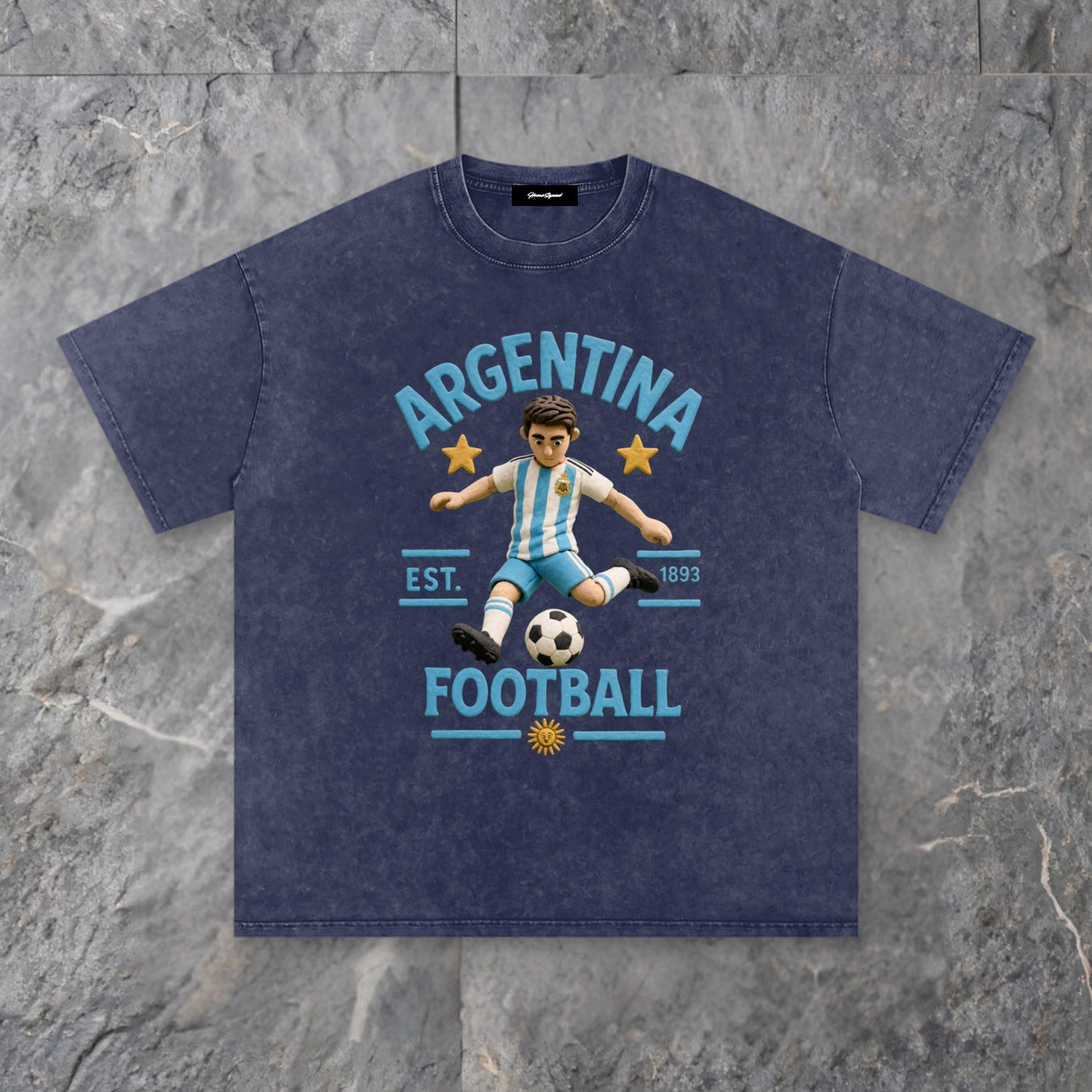 claymation series snow washed cotton t shirt argentina edition 1 — slate background