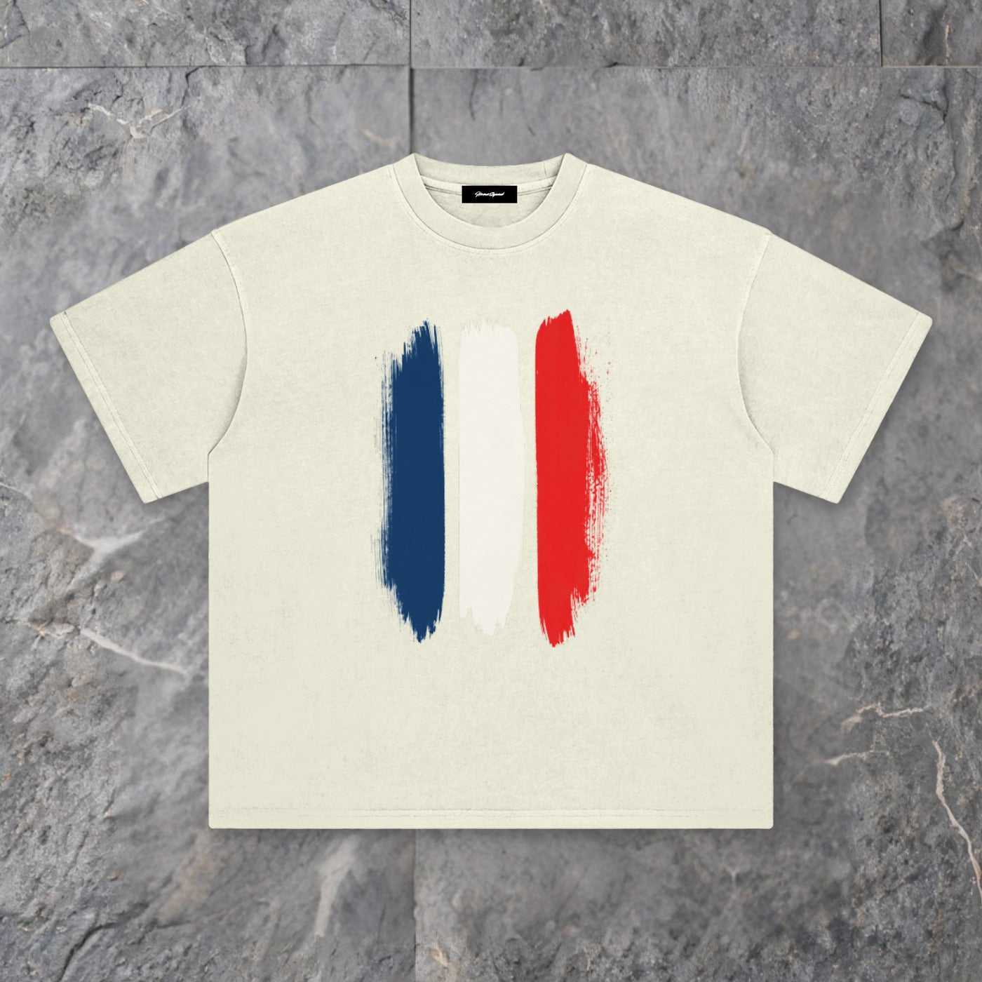 brushstrokes france enzyme washed t shirt — slate background
