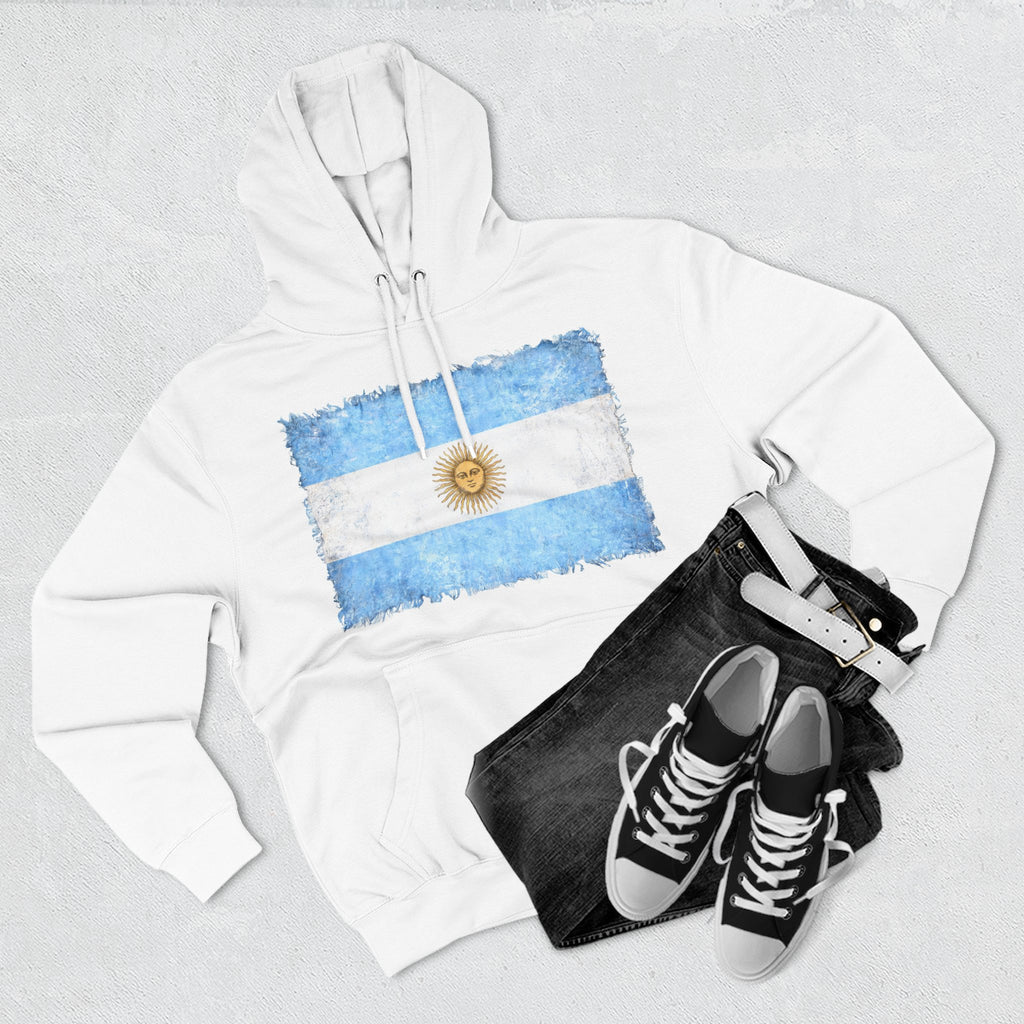 Distressed Argentina Flag Pullover Hoodie | Argentina Graphic Fleece Hoodie