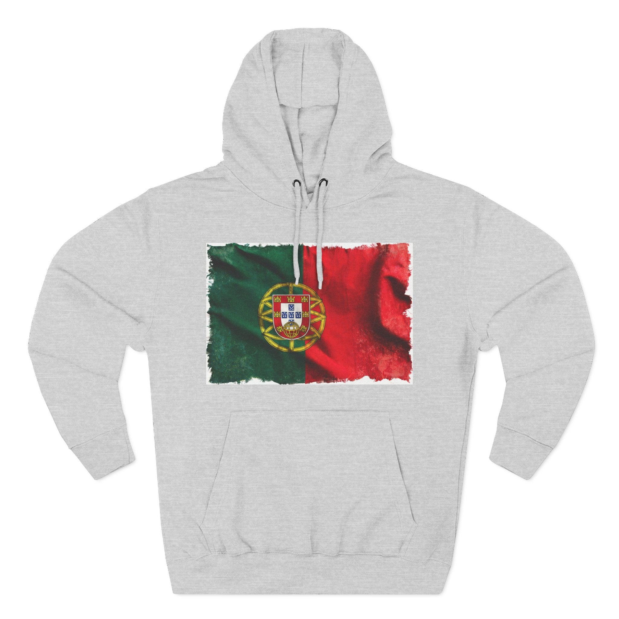 Distressed Portugal Flag Pullover Hoodie | Portugal Graphic Fleece Hoodie