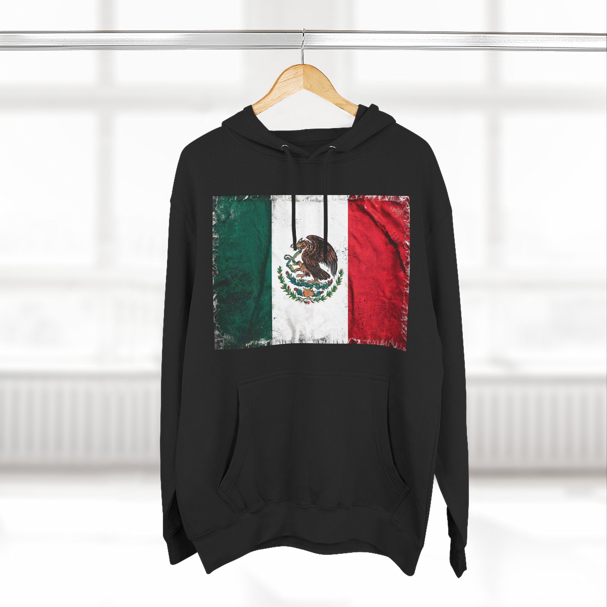 Distressed Mexico Flag Pullover Hoodie | Mexico Graphic Fleece Hoodie